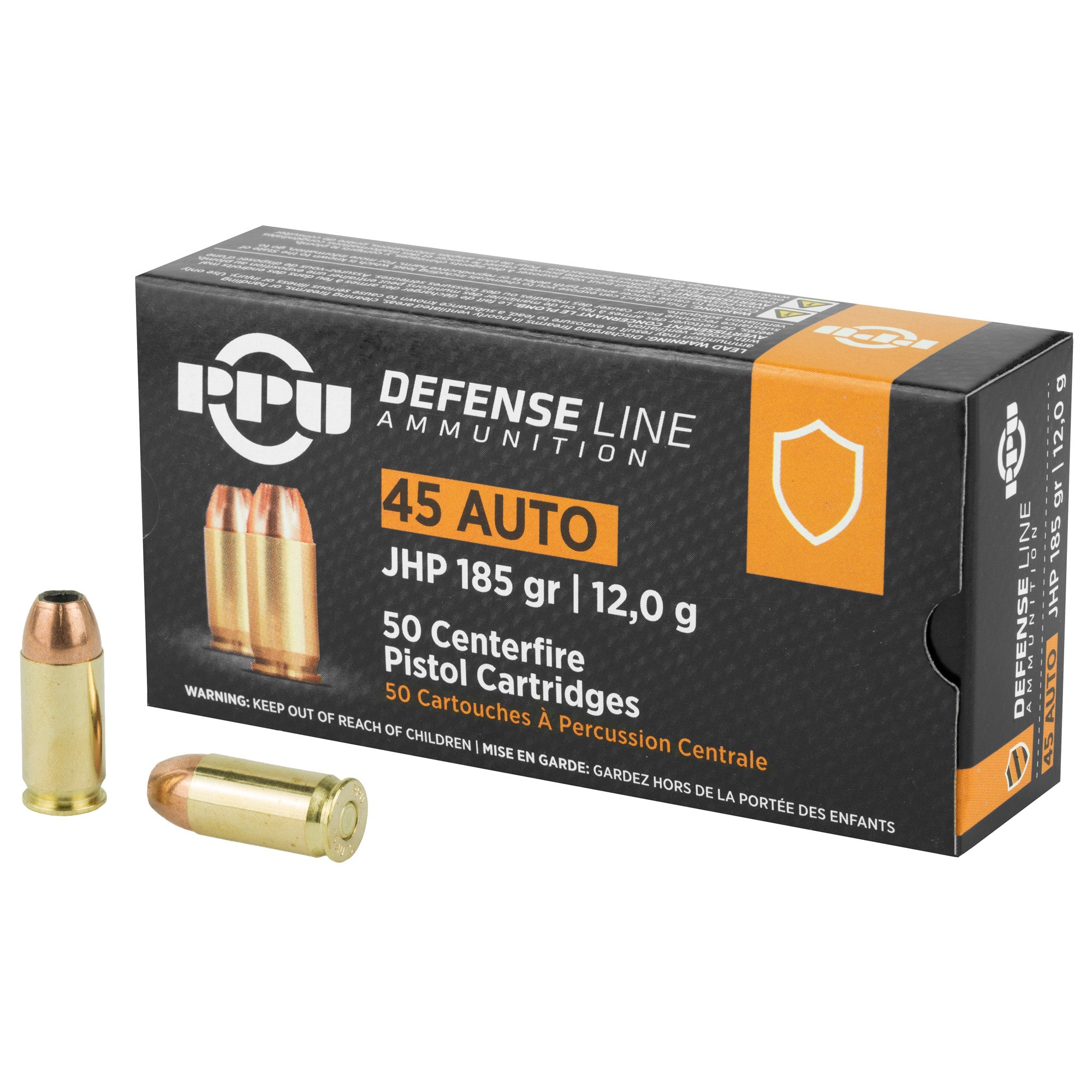 Prvi Partizan PPU 45 ACP Handgun Defense Hollow Point Ammunition - 185 Grain, Box of 50