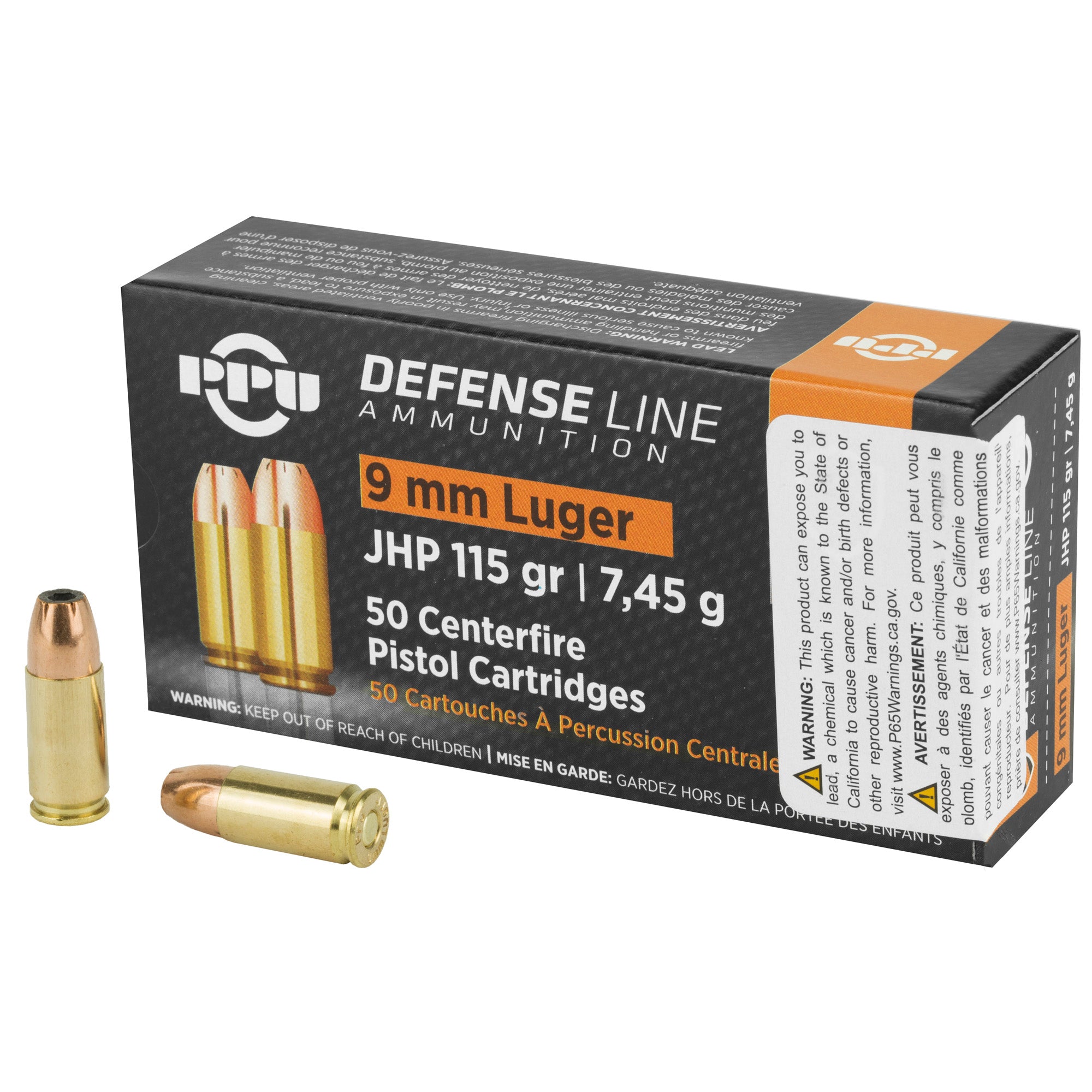 Prvi Partizan PPU 9mm Handgun Defense Hollow Point Ammunition - 115 Grain, 50 Rounds per Box