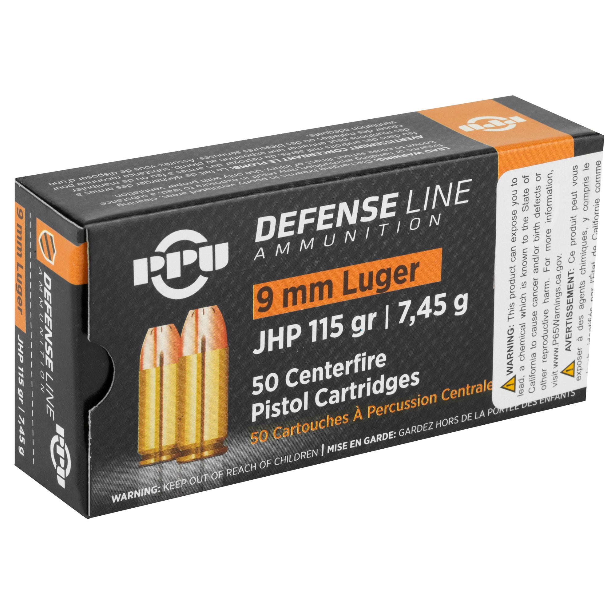 Prvi Partizan PPU 9mm Handgun Defense Hollow Point Ammunition - 115 Grain, 50 Rounds per Box