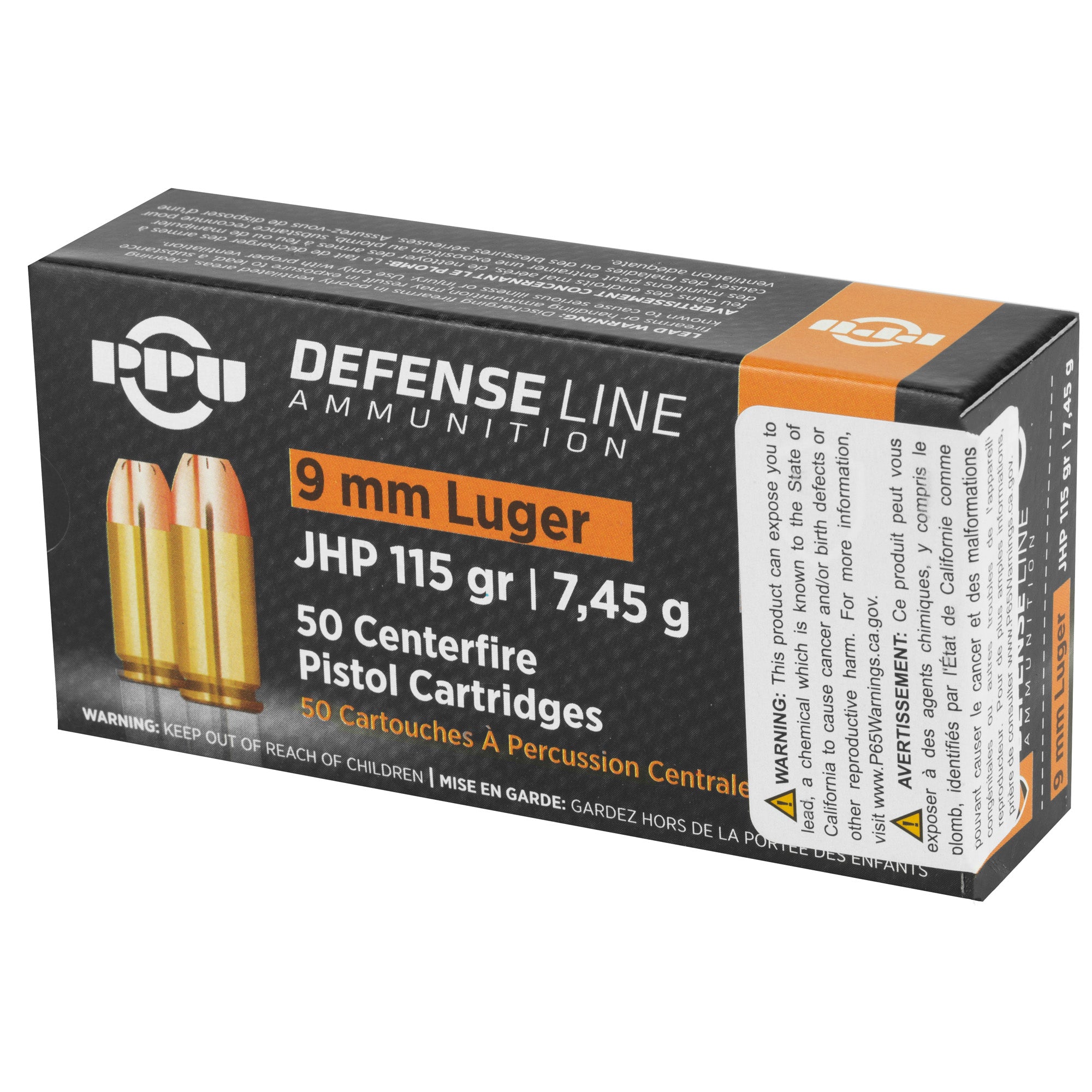 Prvi Partizan PPU 9mm Handgun Defense Hollow Point Ammunition - 115 Grain, 50 Rounds per Box