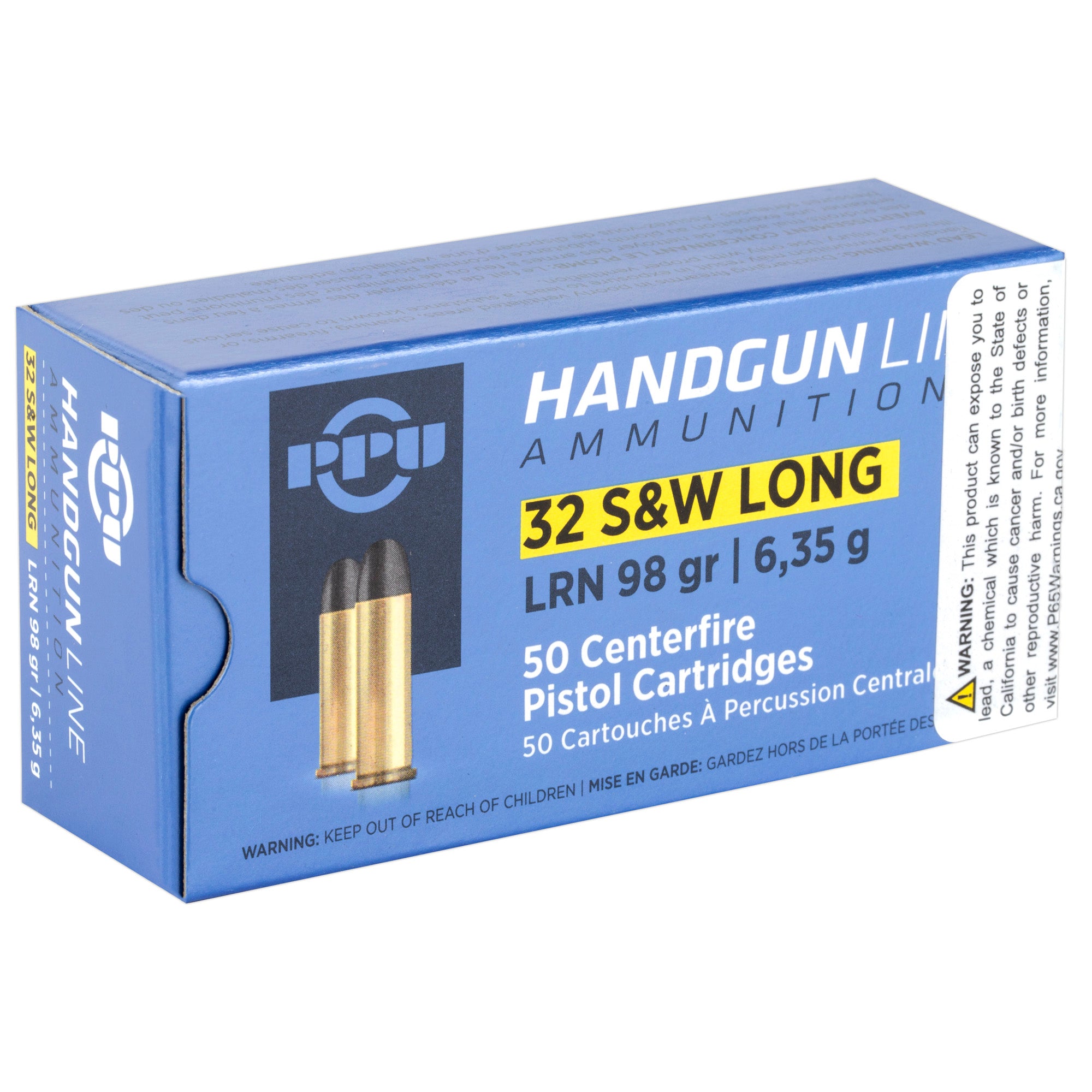 Prvi Partizan PPU 32 S&W Long Lead Round Nose Ammunition, 98 Grain, 50 Rounds per Box