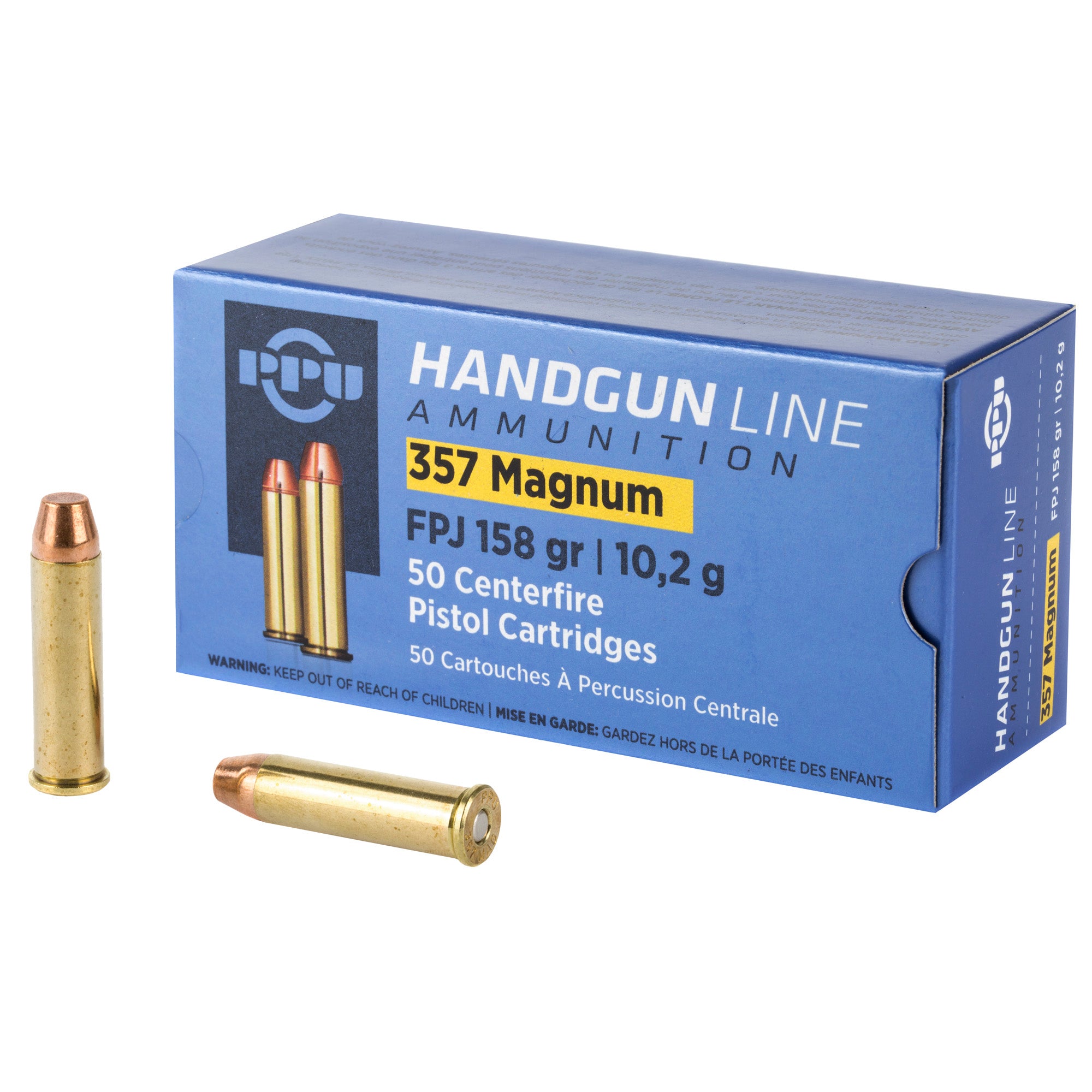 Prvi Partizan PPH357MF 357 Magnum Flat Nose Pistol Ammunition - 158 Grain, Brass Cased, Non-Corrosive, 50 Rounds per Box
