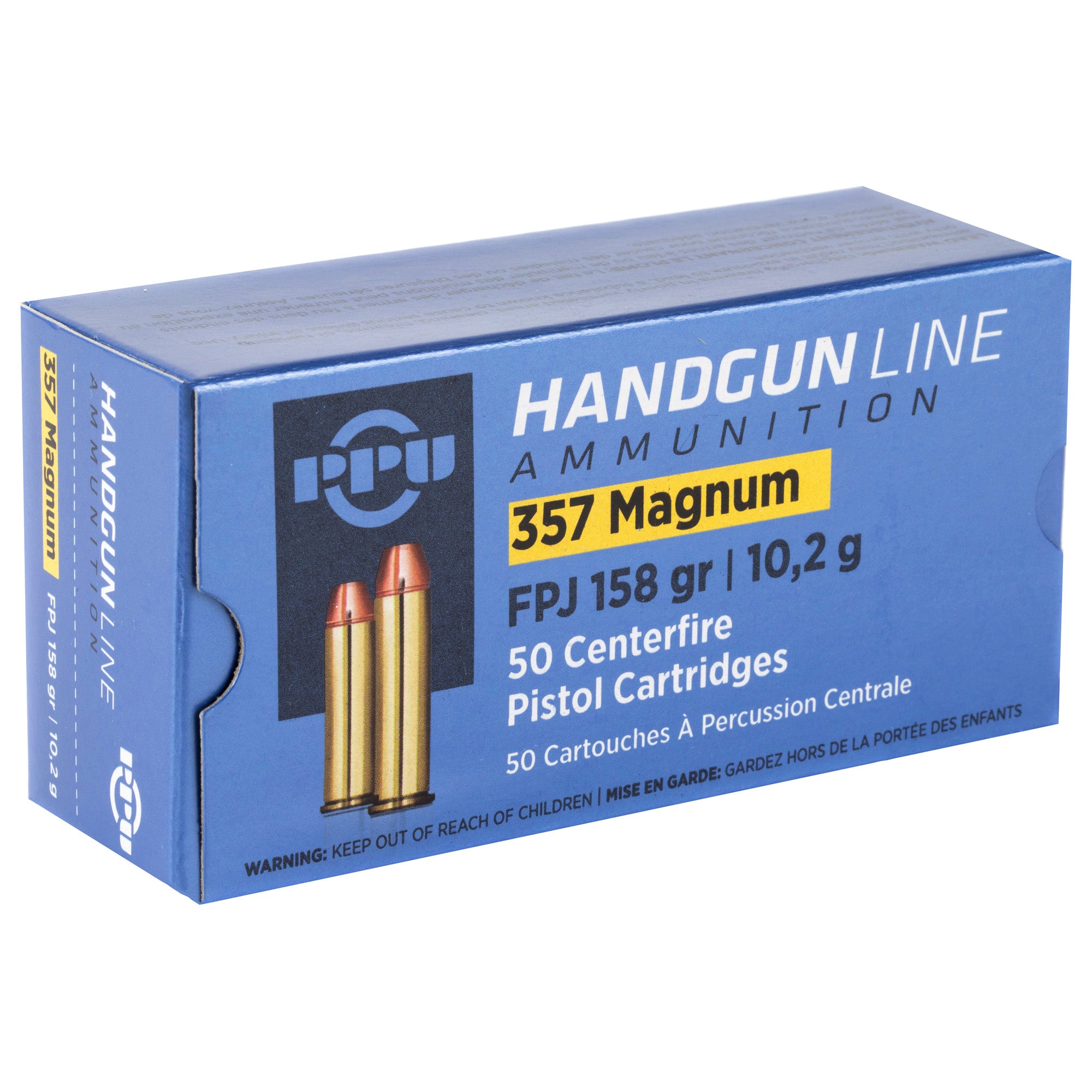 Prvi Partizan PPH357MF 357 Magnum Flat Nose Pistol Ammunition - 158 Grain, Brass Cased, Non-Corrosive, 50 Rounds per Box