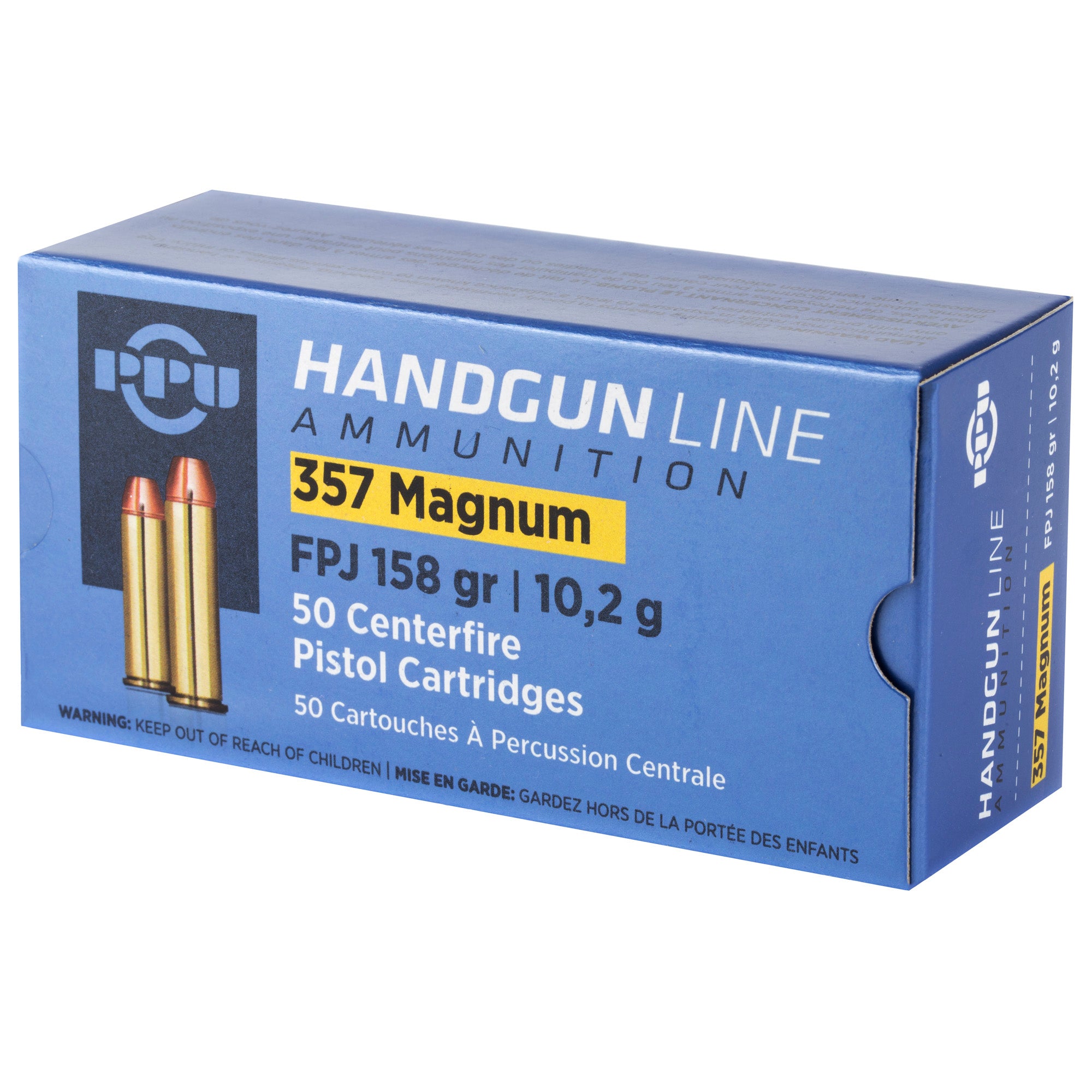 Prvi Partizan PPH357MF 357 Magnum Flat Nose Pistol Ammunition - 158 Grain, Brass Cased, Non-Corrosive, 50 Rounds per Box
