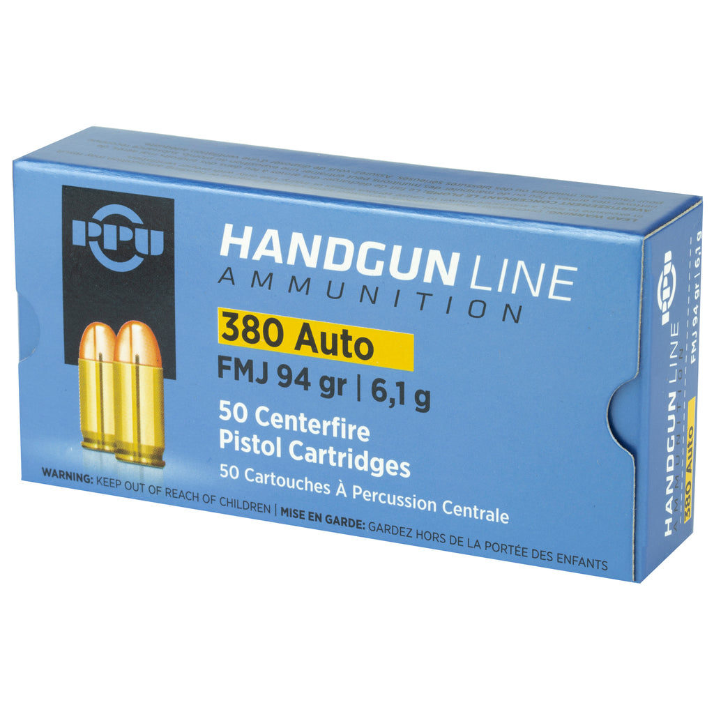 Prvi Partizan PPU 380 ACP Full Metal Jacket Ammunition - 94 Grain, 50 Rounds per Box