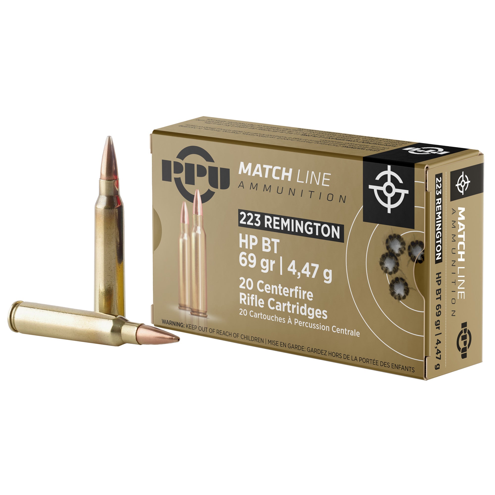 Prvi Partizan PPU Match .223 Remington 69-Grain Boat Tail Hollow Point Ammunition