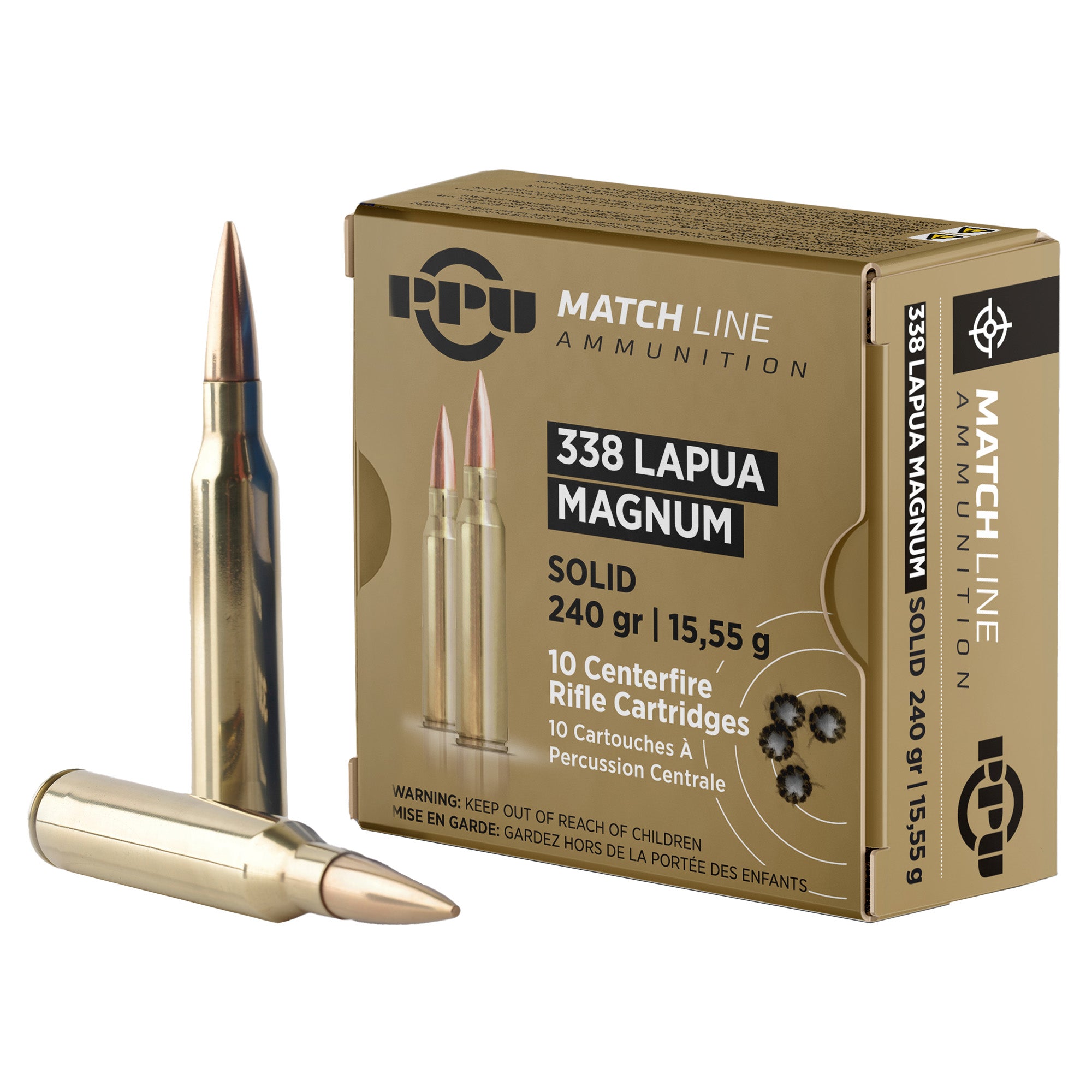Prvi Partizan PPU Match Line 338 Lapua Magnum 240-Grain Full Metal Jacket Ammunition, 10 Rounds per Box