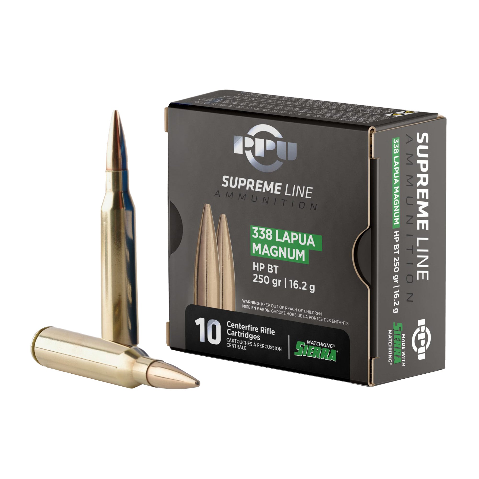 Prvi Partizan PPU Supreme 338 Lapua Magnum 250-Grain Boat Tail Hollow Point Ammunition (10 Rounds per Box, 200 per Case)