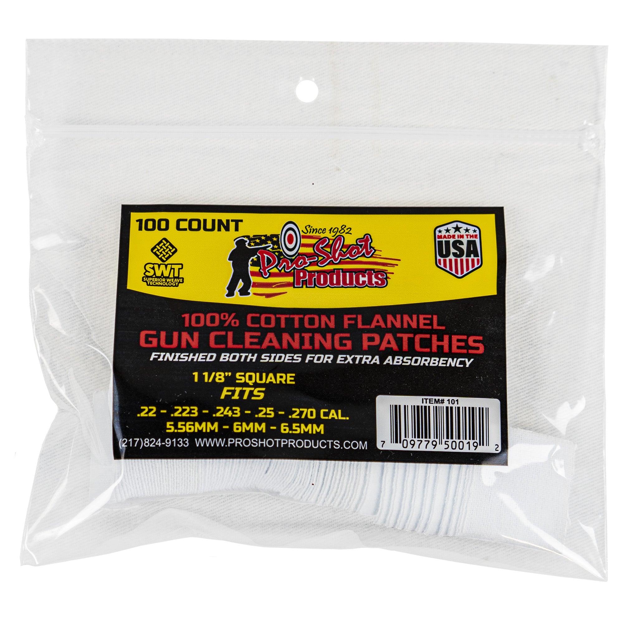 Pro-Shot Products PRO-SHOT Patch for .22 - .270 Caliber Firearms, 100 Pack