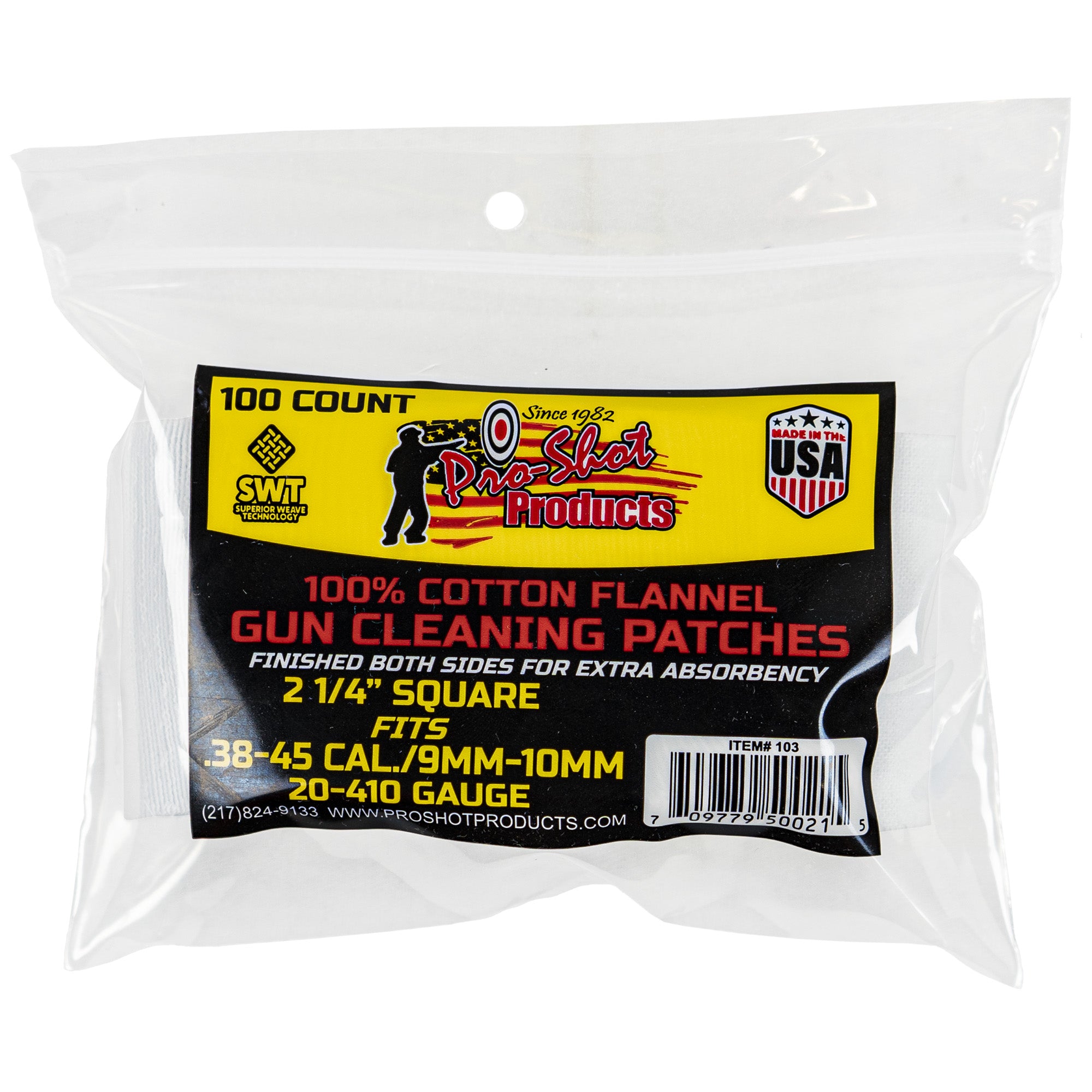 Pro-Shot Products PRO103 Patch for 38-45 Caliber and 20-410 Gauge – 100 Pack