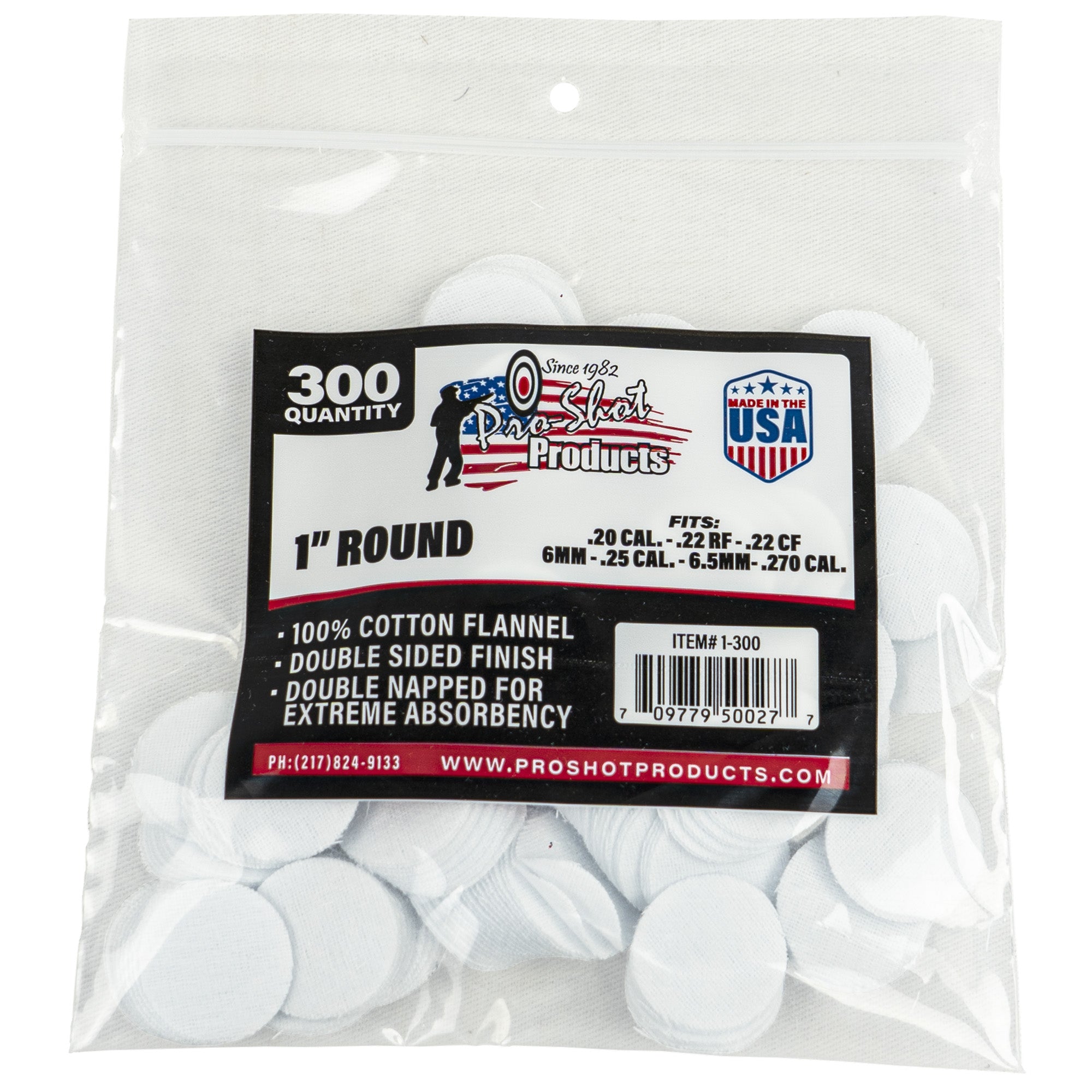 Pro-Shot Products PRO1-300 .22-.270 Caliber Cleaning Patches, 300 Count