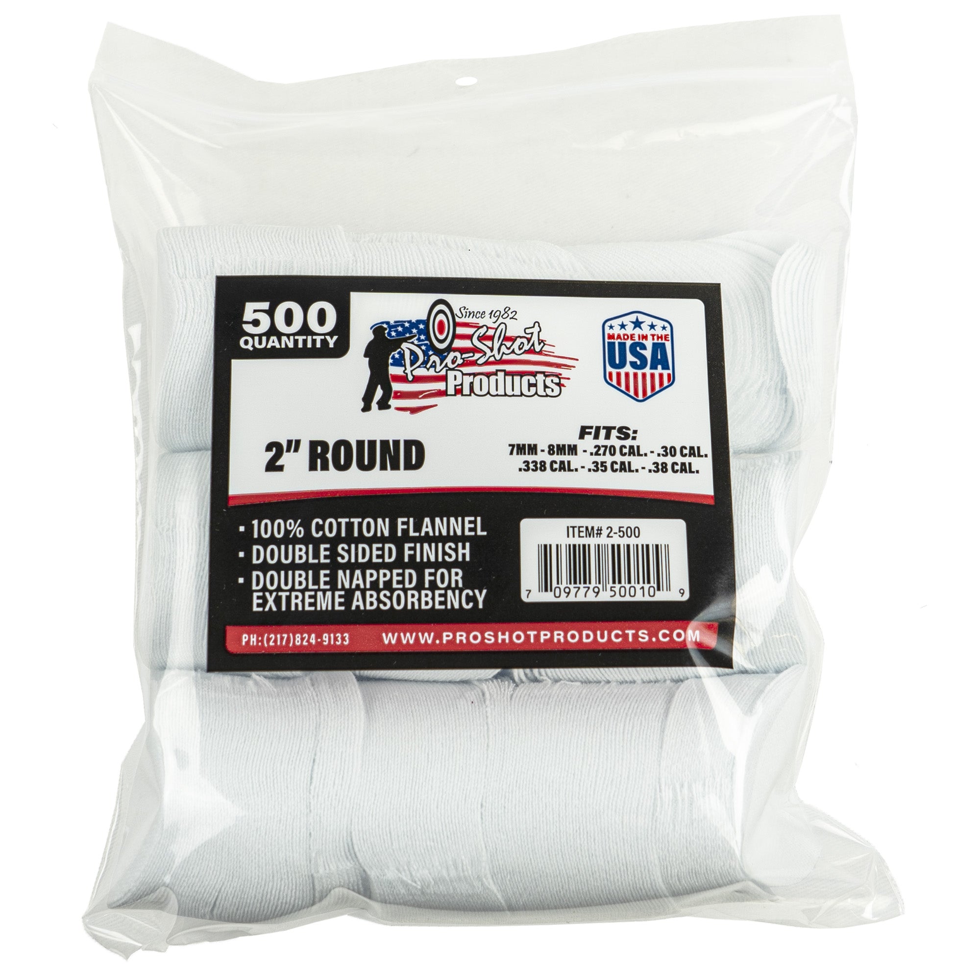Pro-Shot Products PRO2-500 Patch for Rifles and Handguns - 2 inch, 500 Count