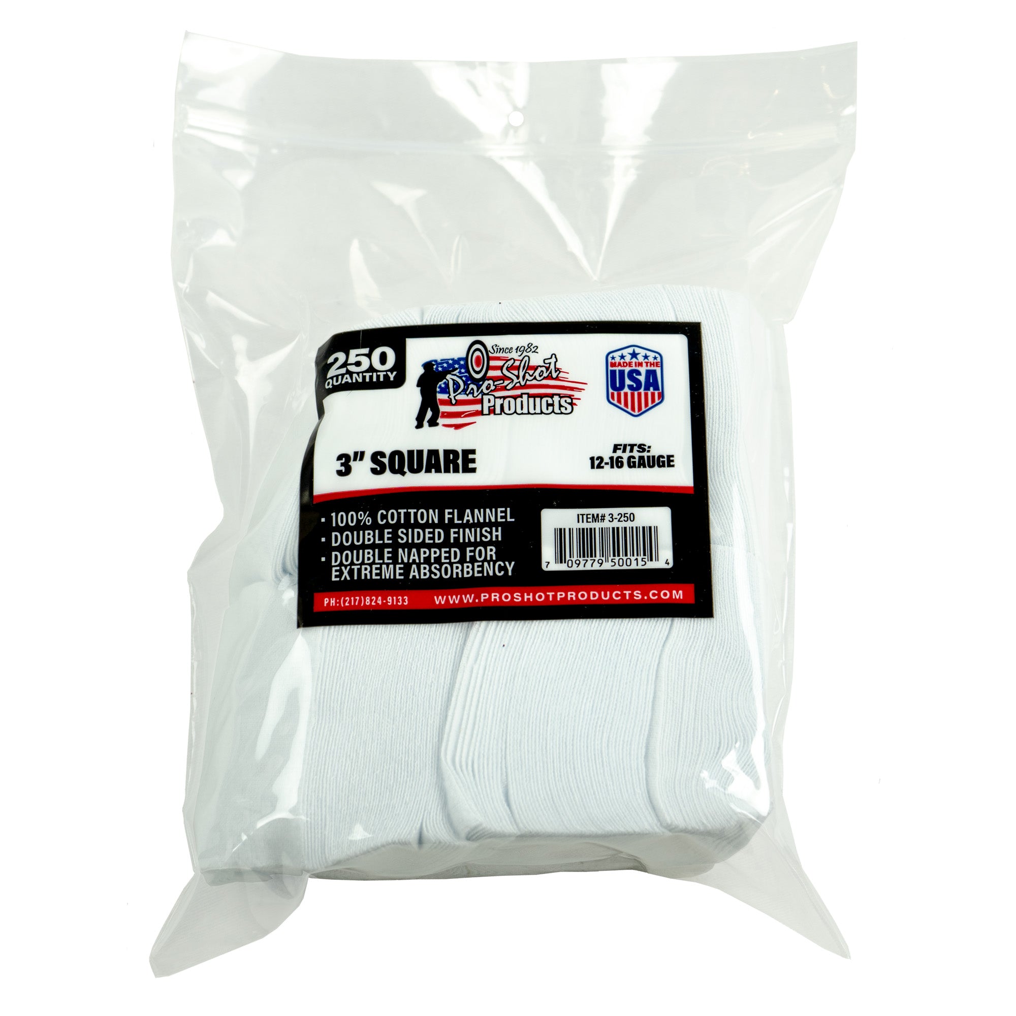 Pro-Shot Products 3-250 Gauge Cleaning Patches – 250 Count Bag