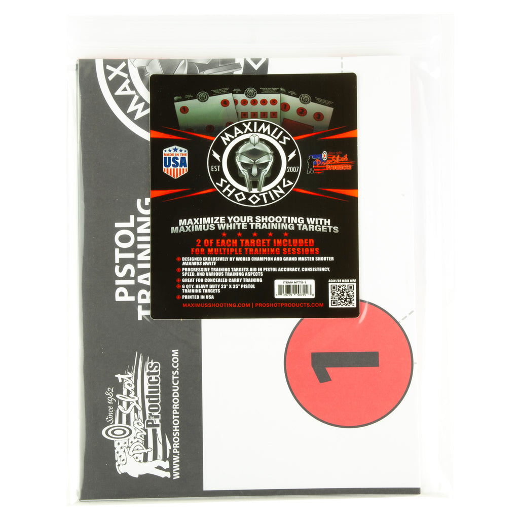 Pro-Shot Products Maximus White Pistol Training Target Set (6-Pack) - 23x35 inches for Accuracy and Speed Drills
