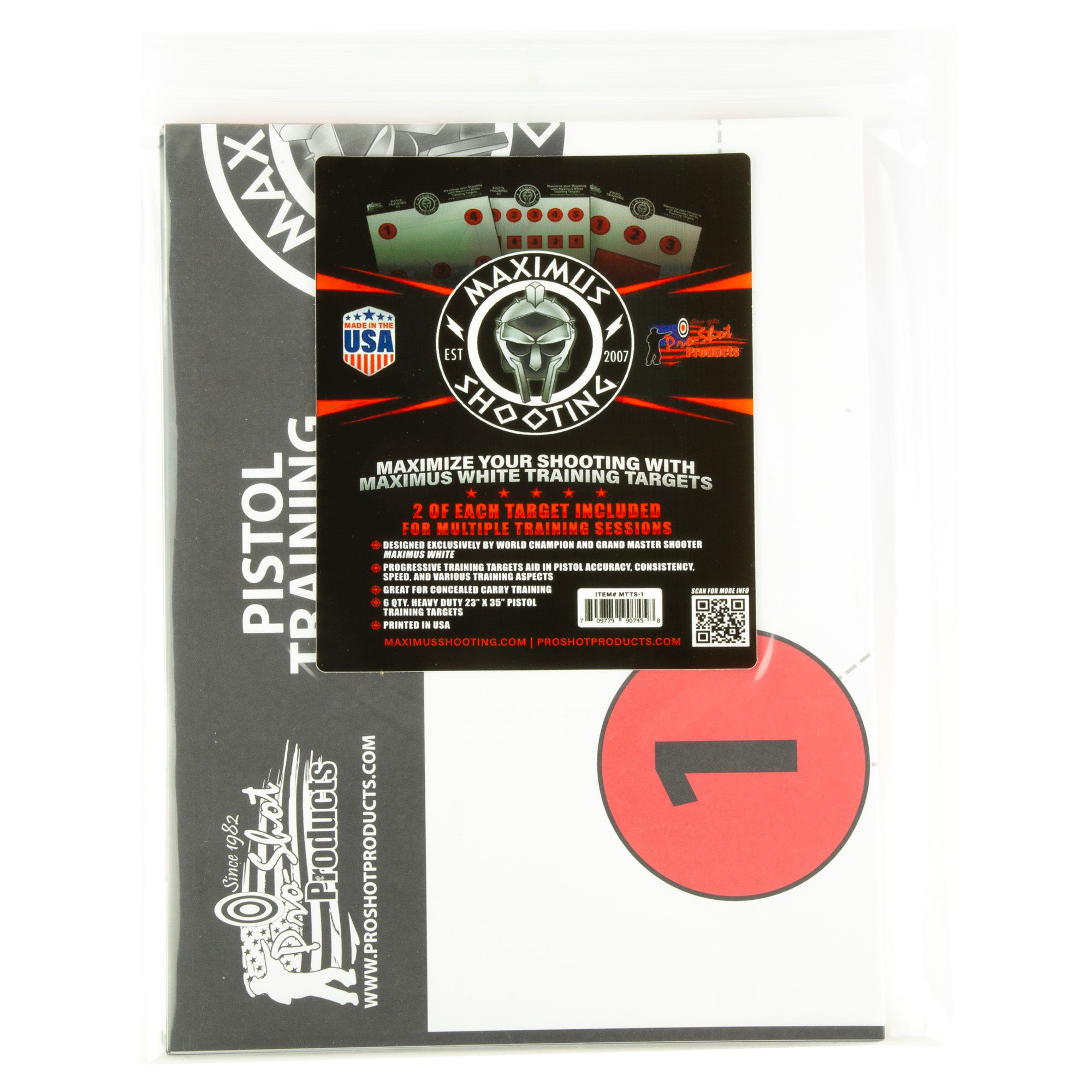 Pro-Shot Products Maximus White Pistol Training Target Set (6-Pack) - 23x35 inches for Accuracy and Speed Drills