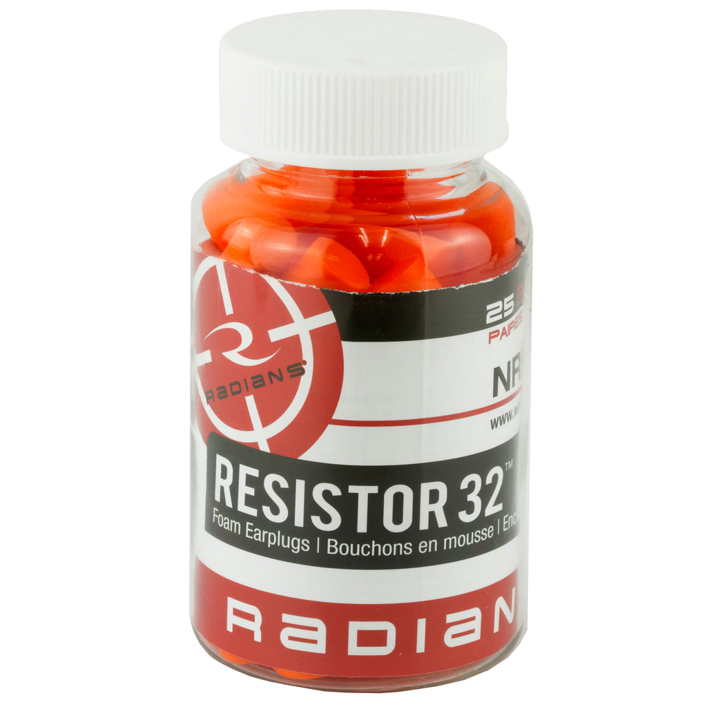 Radians Foam Ear Plugs NRR32, 25-Pack in Bright Orange