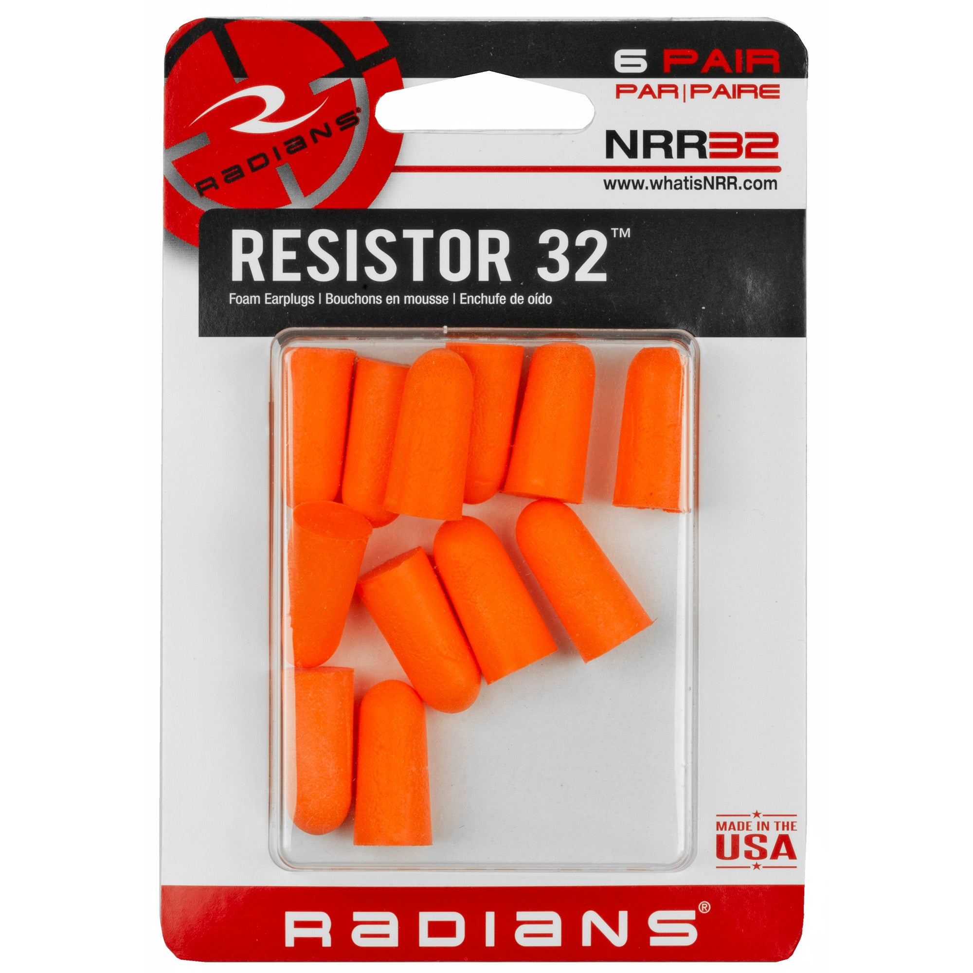 Radians FP8000BP Resistor Foam Ear Plugs - Orange, 6 Pairs