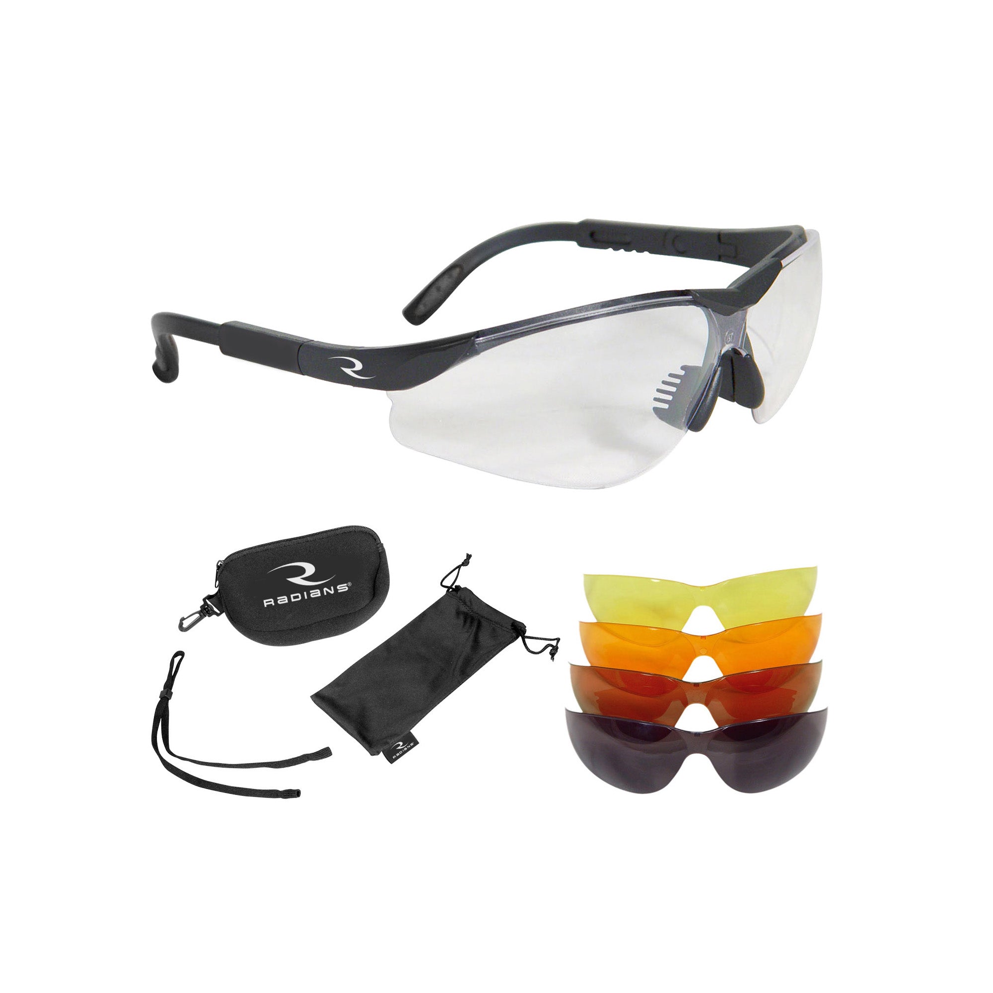 Radians T-85 Protective Safety Glasses with 5 Interchangeable Lens Colors