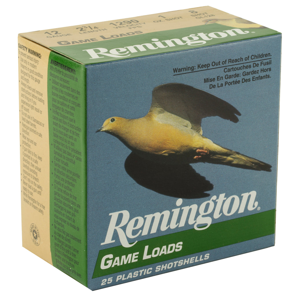 Remington Game Load 12 Gauge Shotshells - 1 oz #8, 25 Rounds per Box