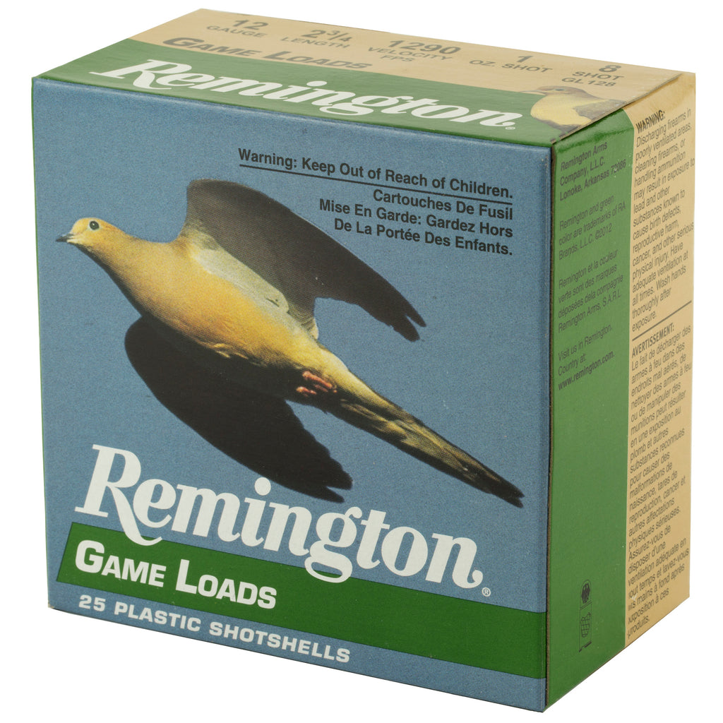 Remington Game Load 12 Gauge Shotshells - 1 oz #8, 25 Rounds per Box