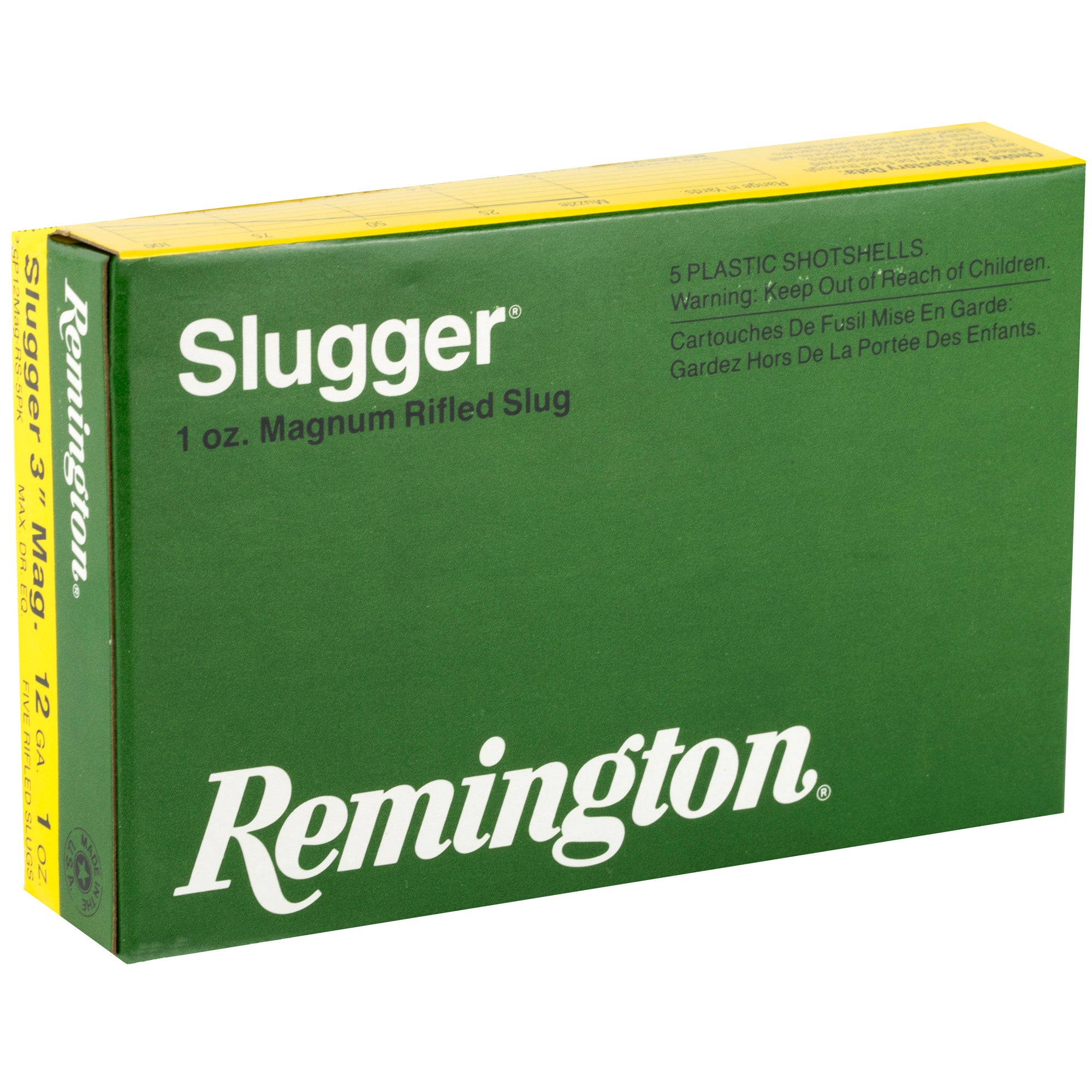 Remington Slugger 12 Gauge 3" Rifled Slug – 1 oz Max Dram, 5 Rounds per Box