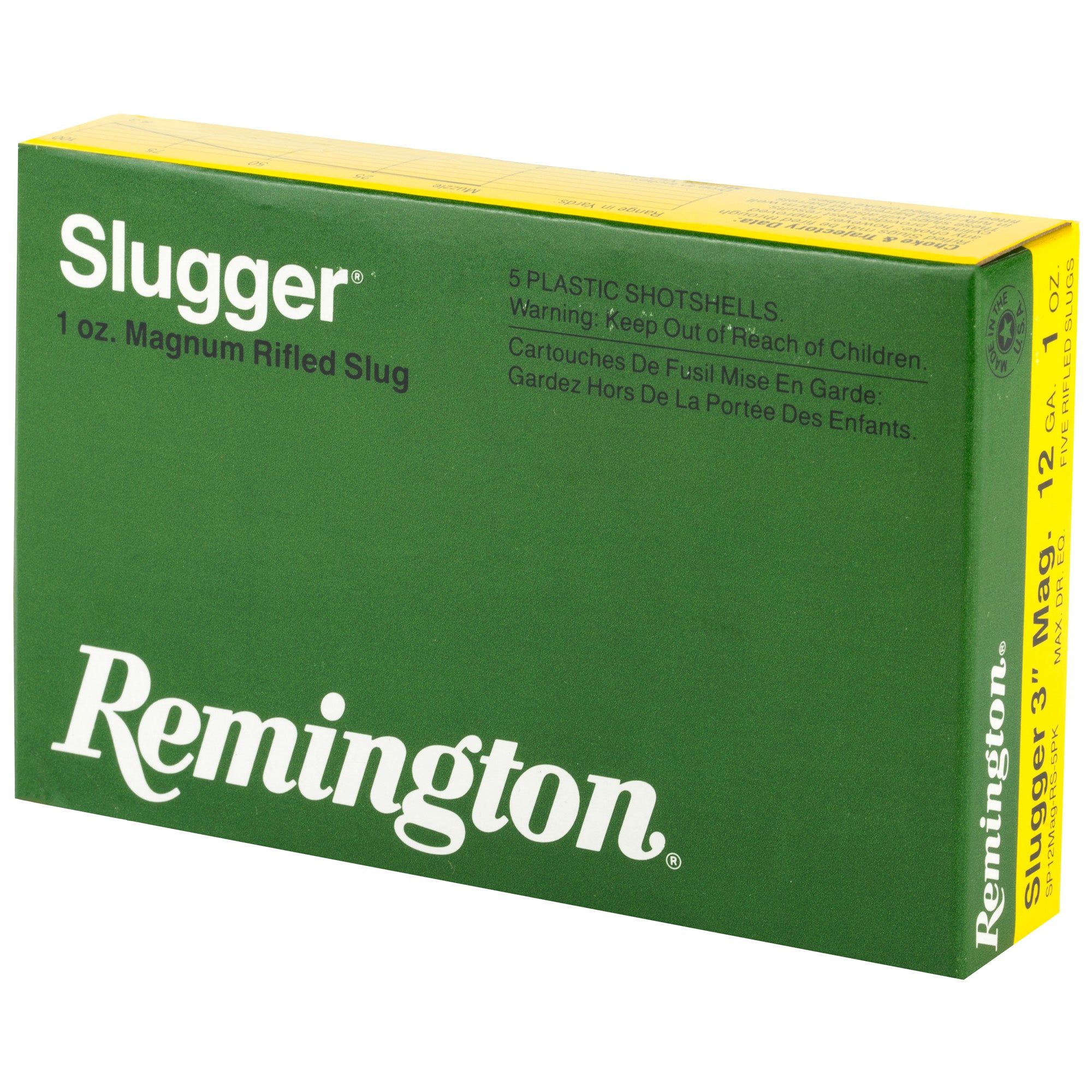 Remington Slugger 12 Gauge 3" Rifled Slug – 1 oz Max Dram, 5 Rounds per Box