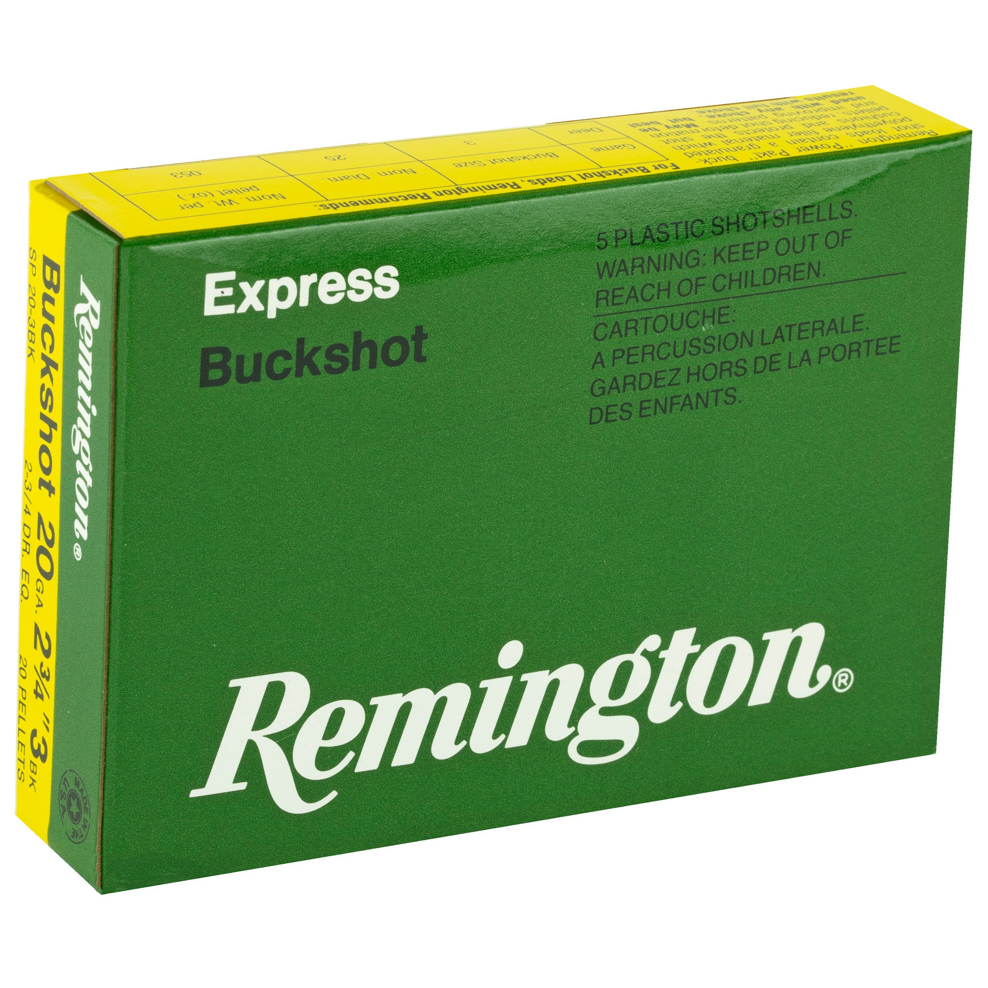 Remington Express 20 Gauge 2.75-inch 3 Buckshot - 5 Rounds per Box, 250 per Case