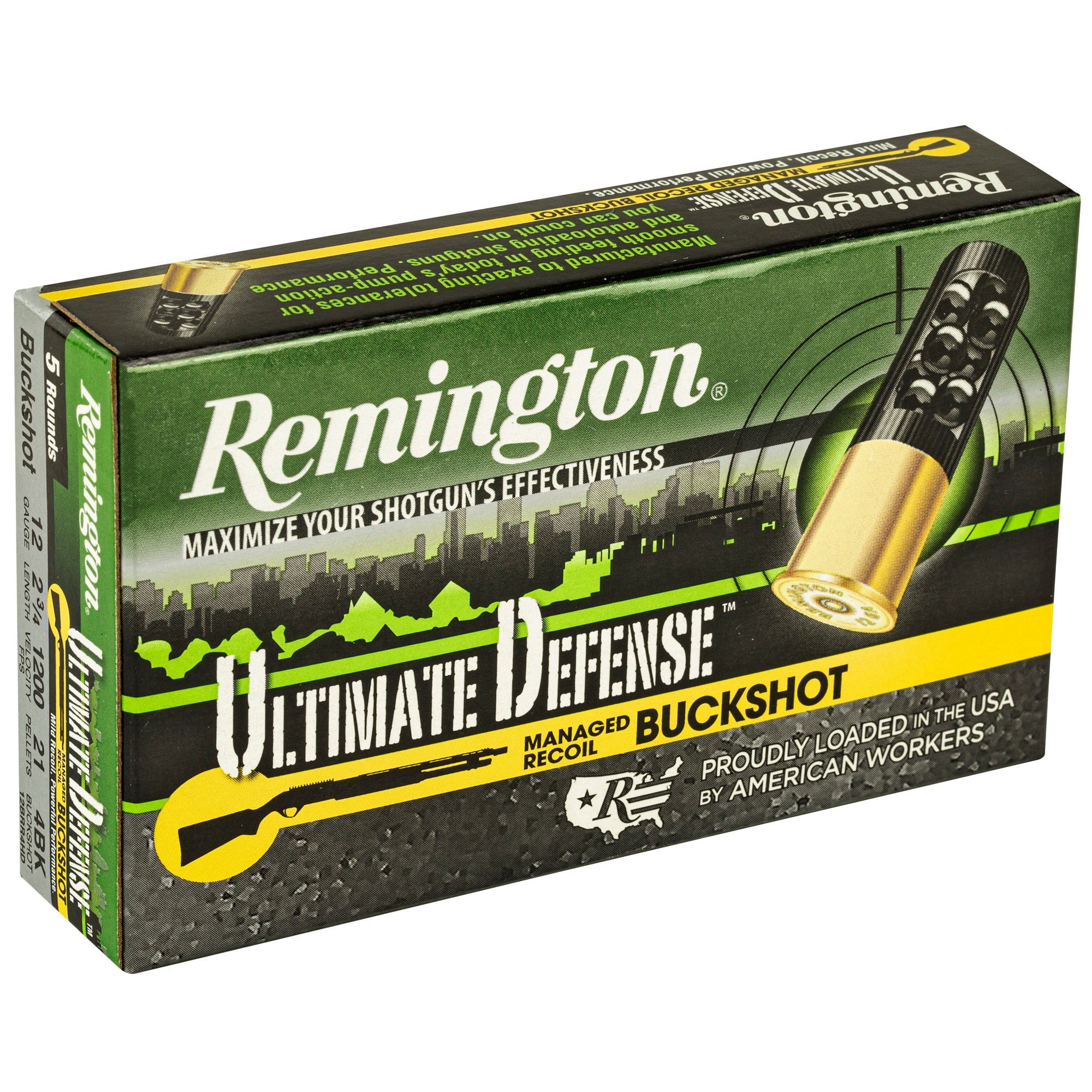 Remington Ultimate Defense 12 Gauge 2.75-inch 00 Buckshot Shotshells, 5 per Box