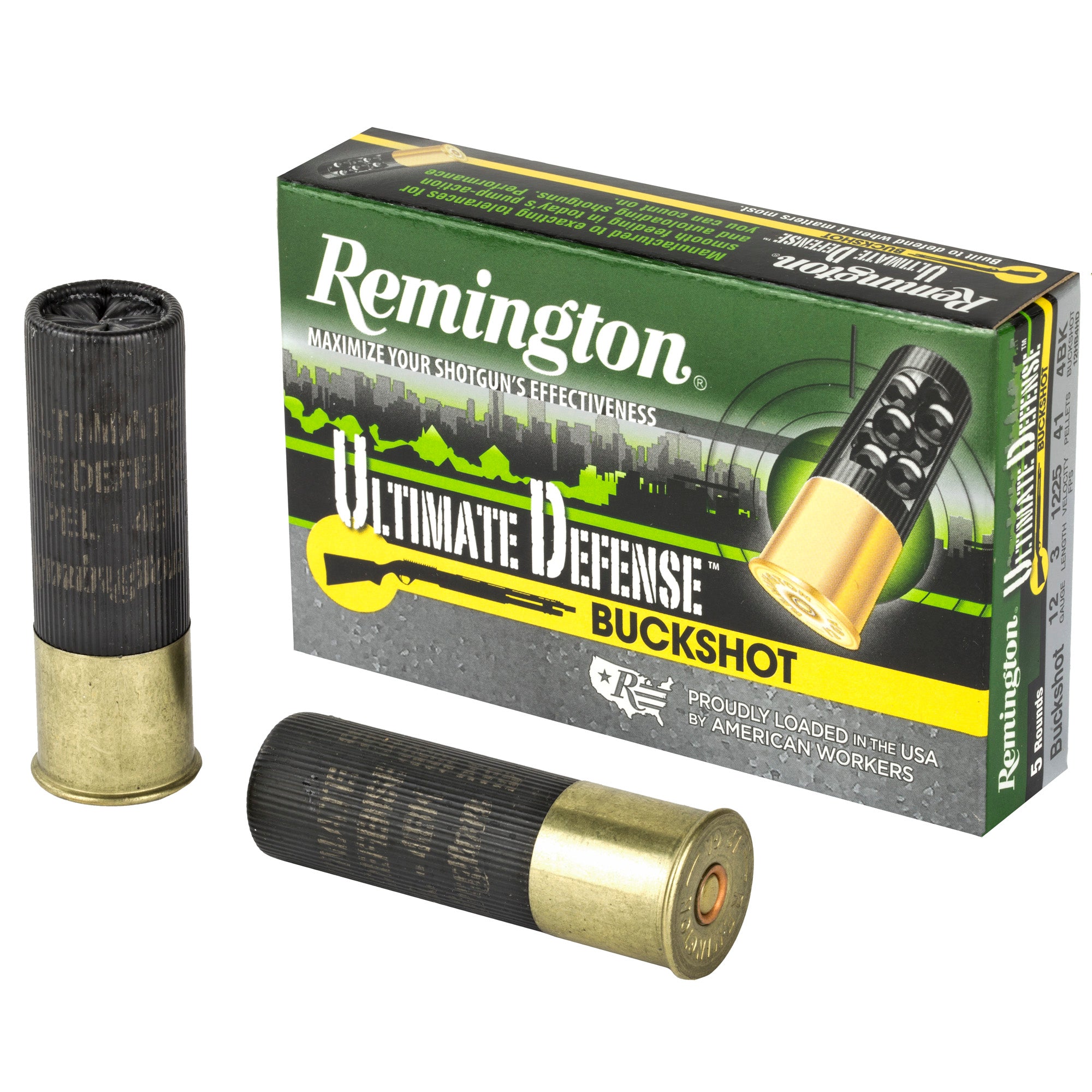 Remington Ultimate Defense 12 Gauge Shotshells – 3-Inch, #4 Shot, 5 Rounds per Box
