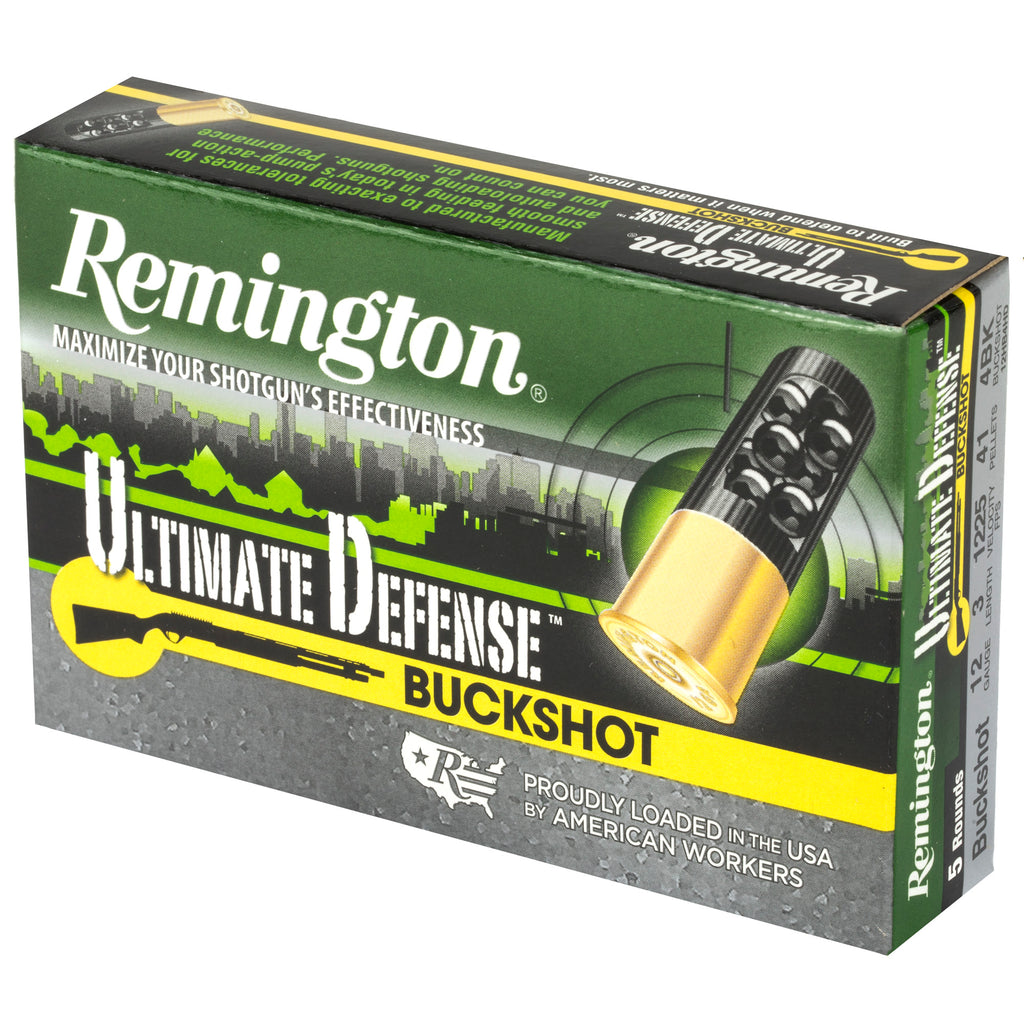 Remington Ultimate Defense 12 Gauge Shotshells – 3-Inch, #4 Shot, 5 Rounds per Box