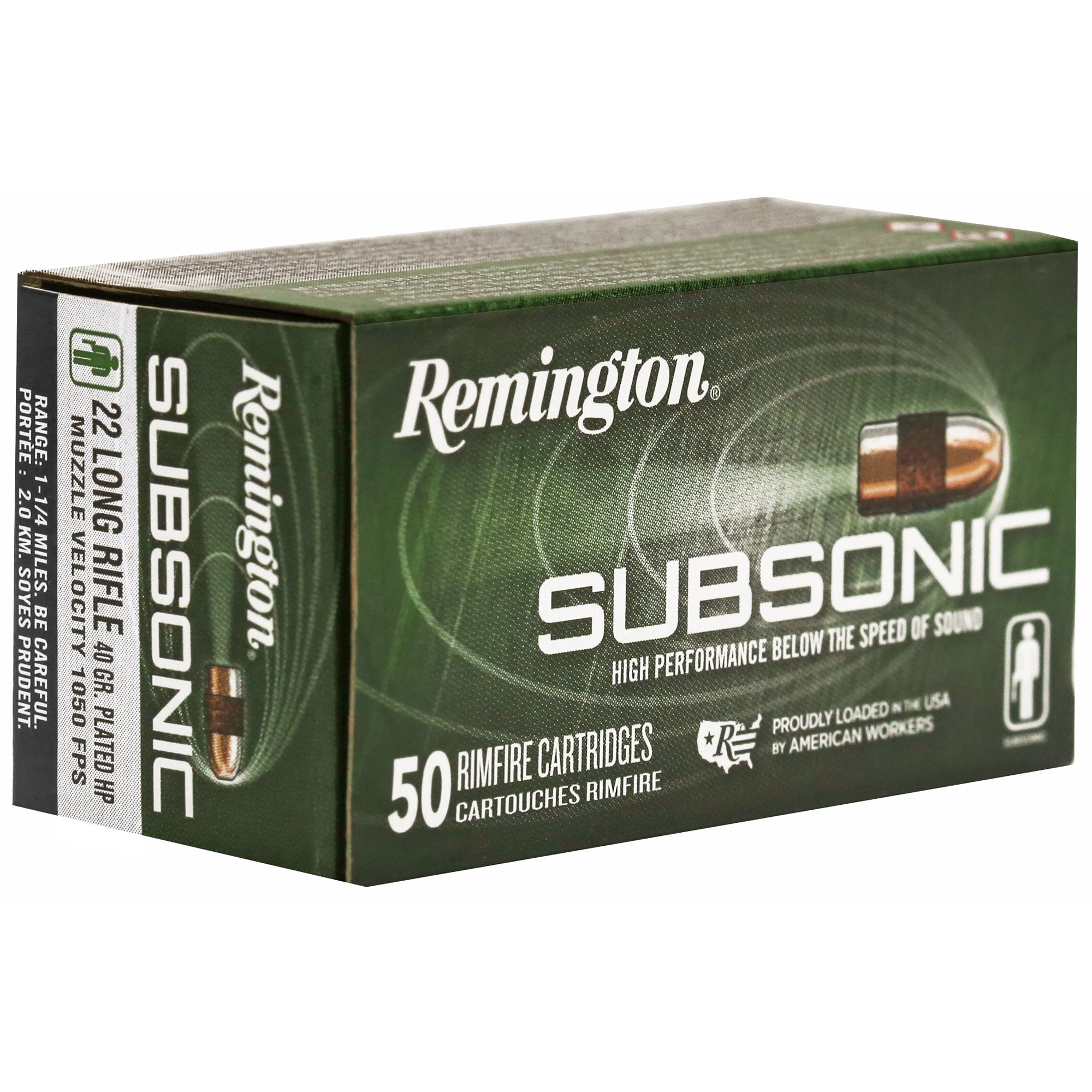 Remington Subsonic .22 LR 40 Grain Copper Hollow Point Ammunition - Pack of 50 Rounds