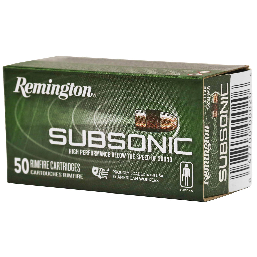 Remington Subsonic .22 LR 40 Grain Copper Hollow Point Ammunition - Pack of 50 Rounds