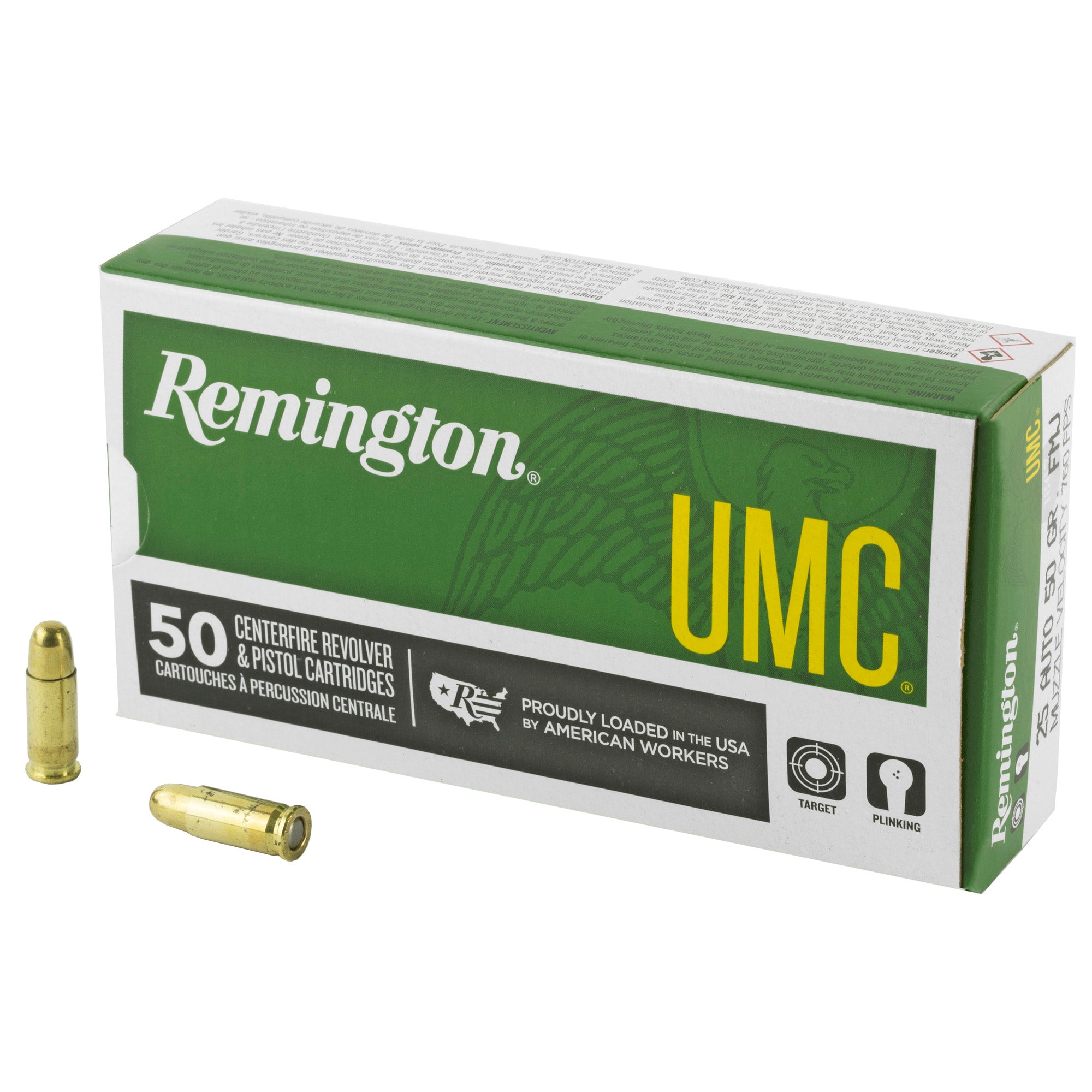 Remington UMC 25 ACP 50 Grain Full Metal Jacket Ammunition – 50 Rounds per Box