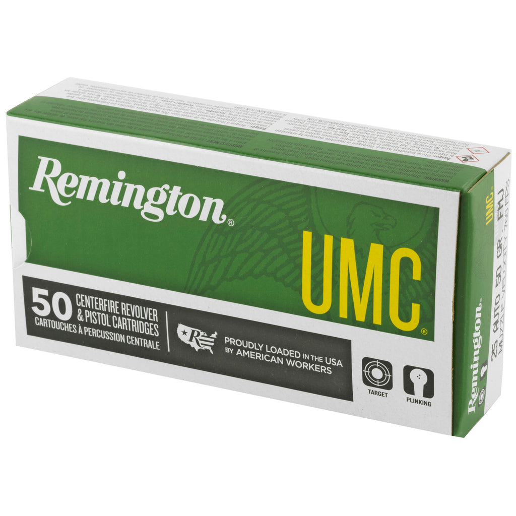 Remington UMC 25 ACP 50 Grain Full Metal Jacket Ammunition – 50 Rounds per Box