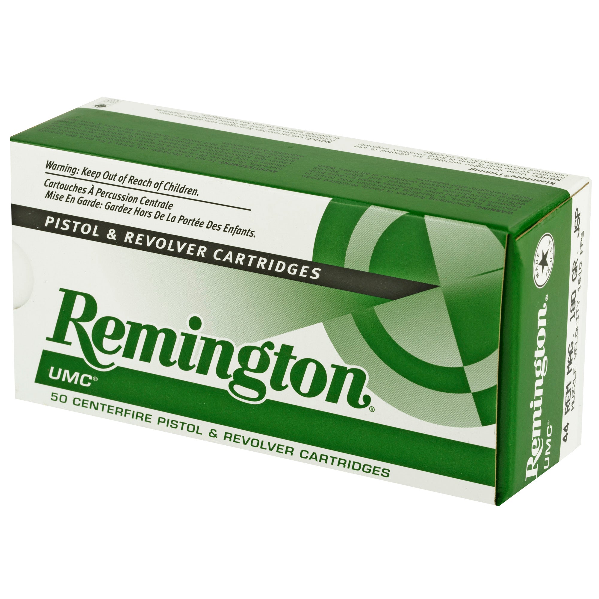 Remington UMC 44 Magnum 180-Grain Jacketed Soft Point Ammunition, 50 Rounds per Box