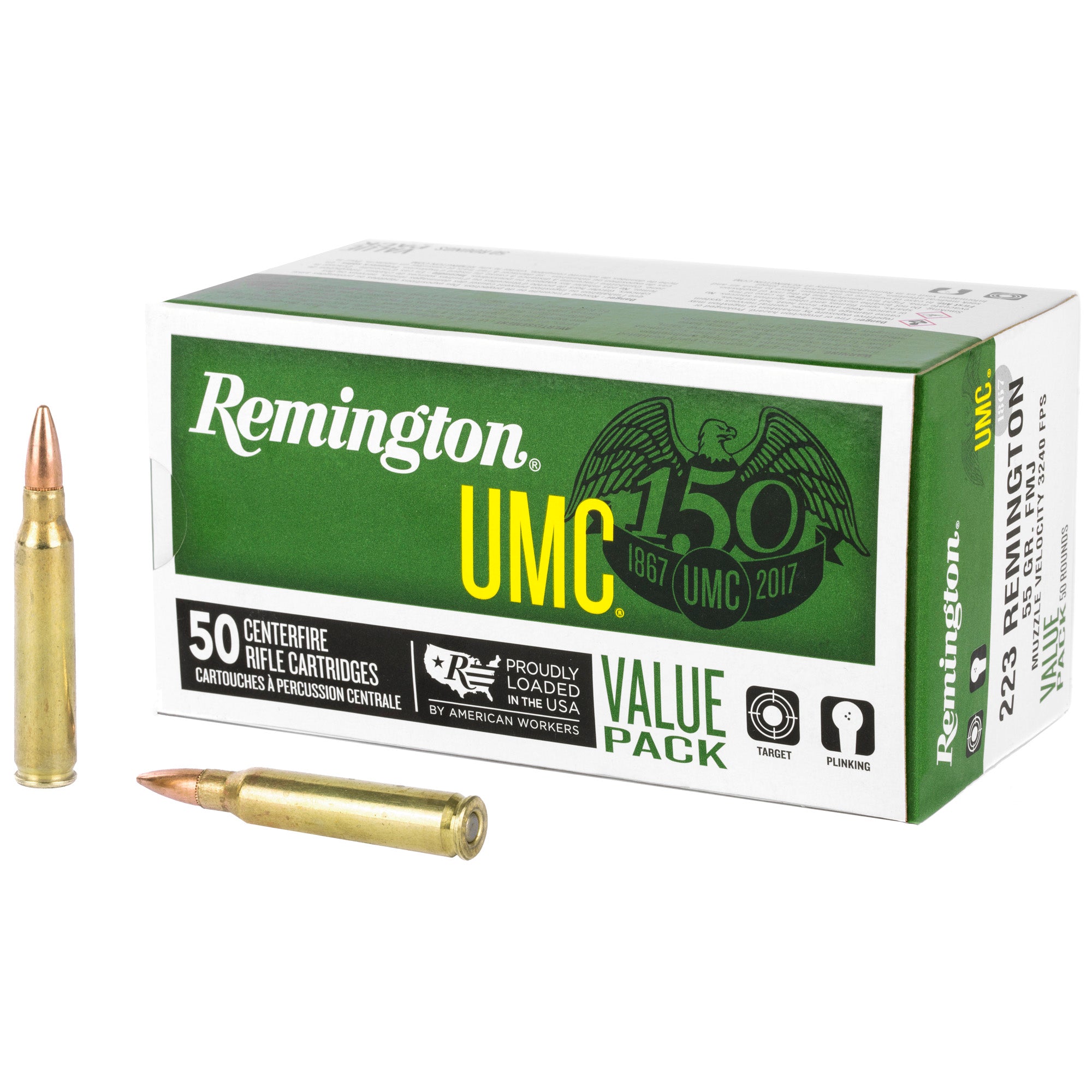 Remington UMC .223 Remington 55 Grain Full Metal Jacket Rifle Ammunition - 50 Rounds Per Box