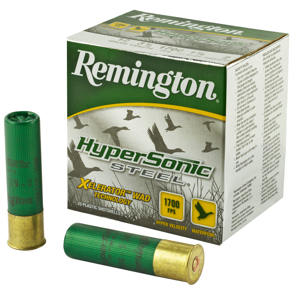 Remington Hypersonic Steel Shot 12 Gauge 3.5-Inch, 1 3/8 Ounce #2 Steel Shot - 25 Rounds per Box