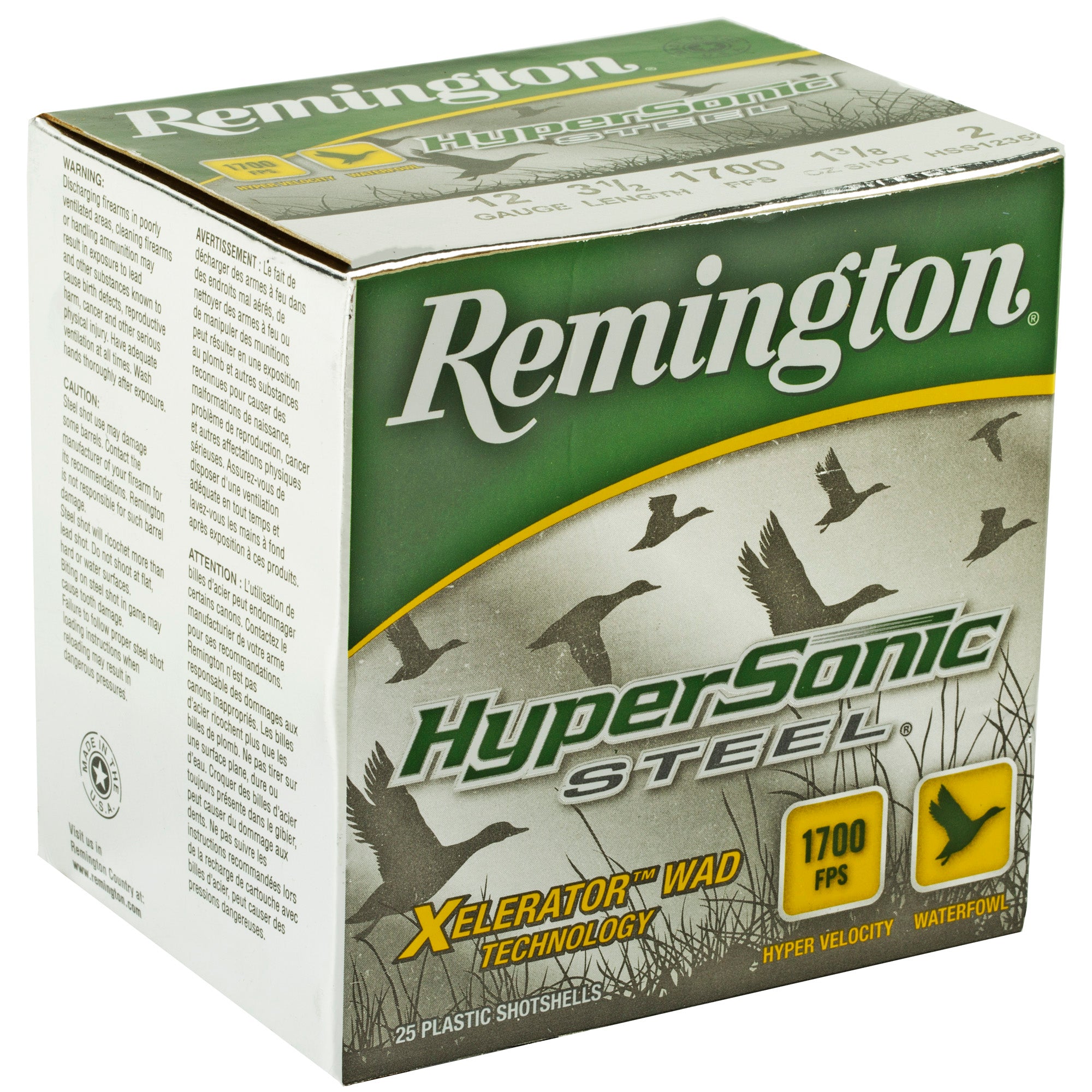 Remington Hypersonic Steel Shot 12 Gauge 3.5-Inch, 1 3/8 Ounce #2 Steel Shot - 25 Rounds per Box