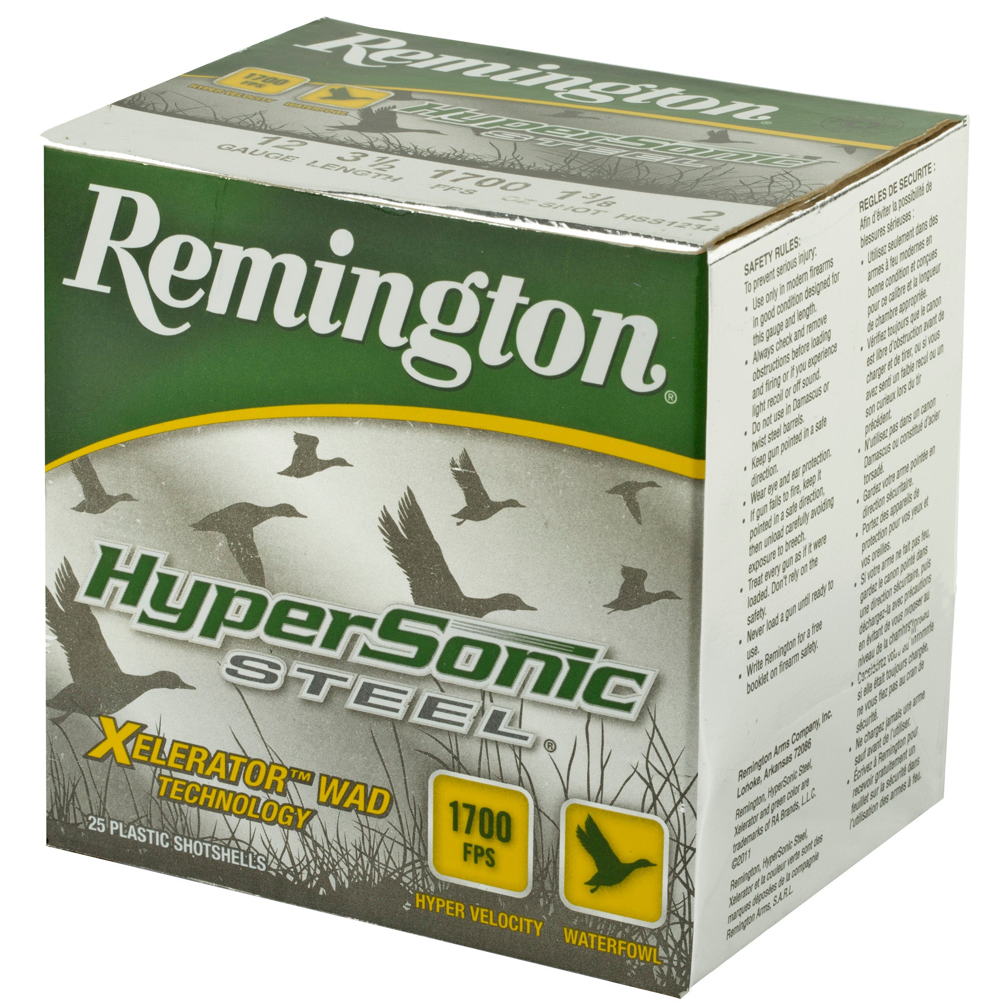 Remington Hypersonic Steel Shot 12 Gauge 3.5-Inch, 1 3/8 Ounce #2 Steel Shot - 25 Rounds per Box