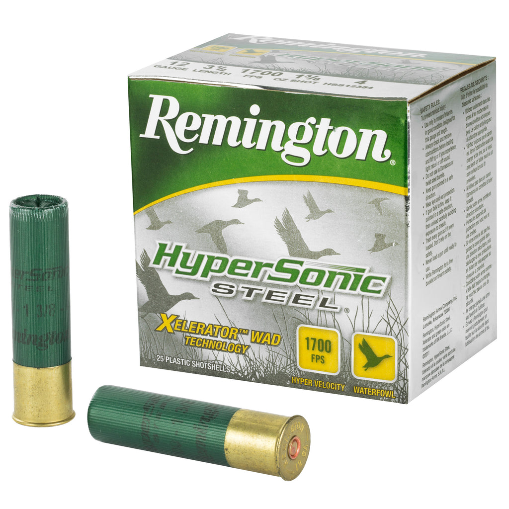 Remington Hypersonic Steel Shot 12 Gauge 3.5-inch 1 3/8 oz #4 – High Velocity Steel Shot for Waterfowl Hunting