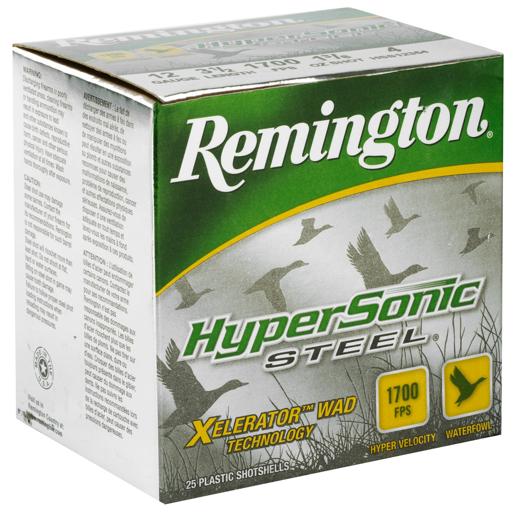 Remington Hypersonic Steel Shot 12 Gauge 3.5-inch 1 3/8 oz #4 – High Velocity Steel Shot for Waterfowl Hunting