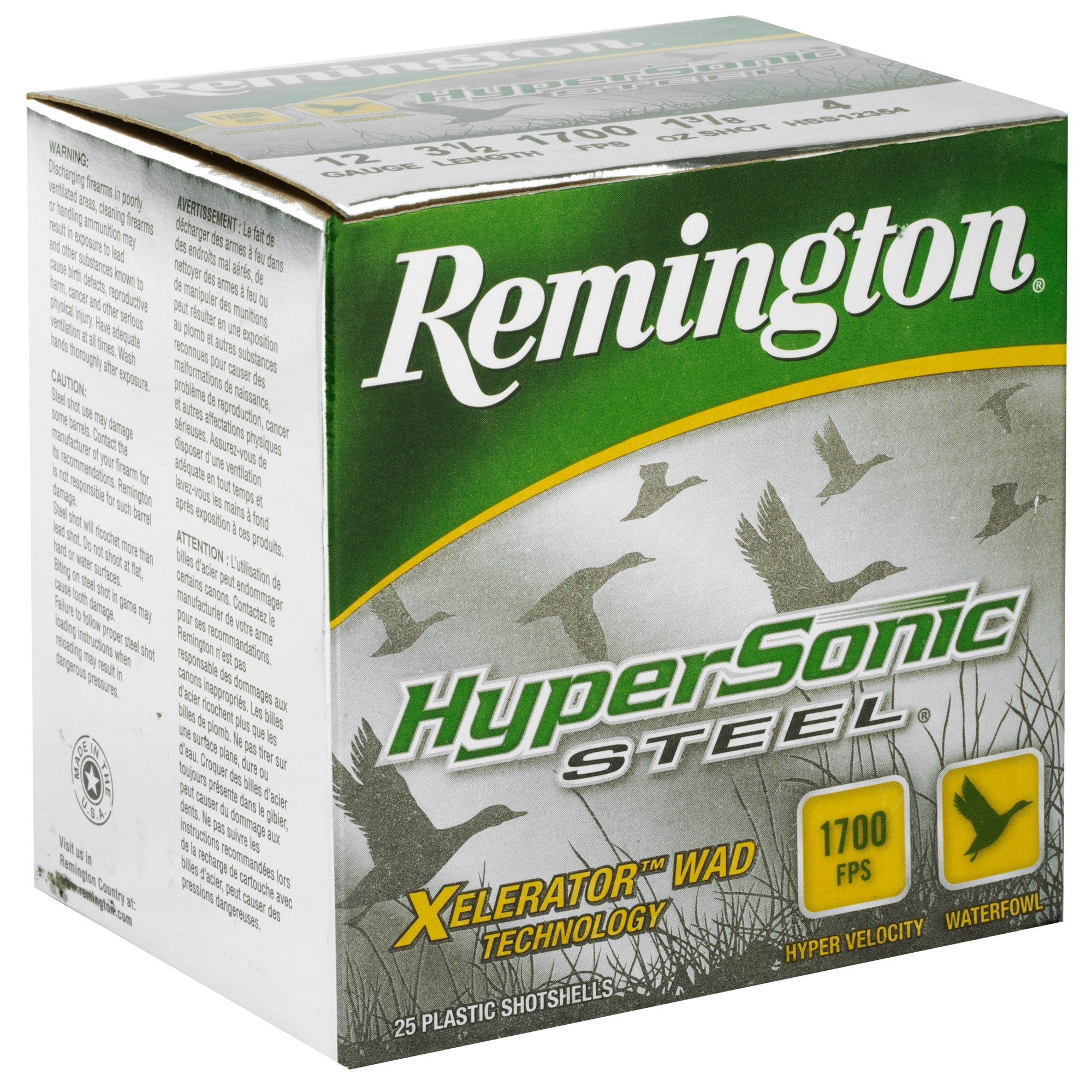 Remington Hypersonic Steel Shot 12 Gauge 3.5-inch 1 3/8 oz #4 – High Velocity Steel Shot for Waterfowl Hunting