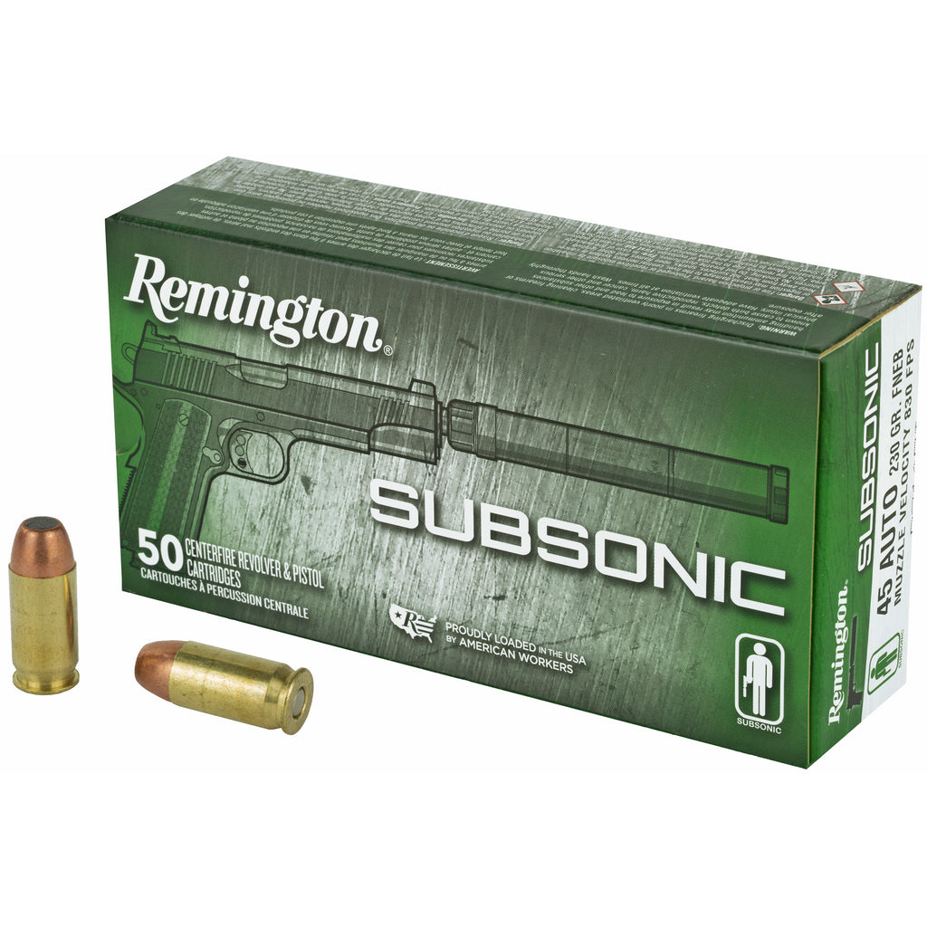 Remington Subsonic 45 ACP 230-Grain Flat Nose Ammunition - 50 Rounds per Box