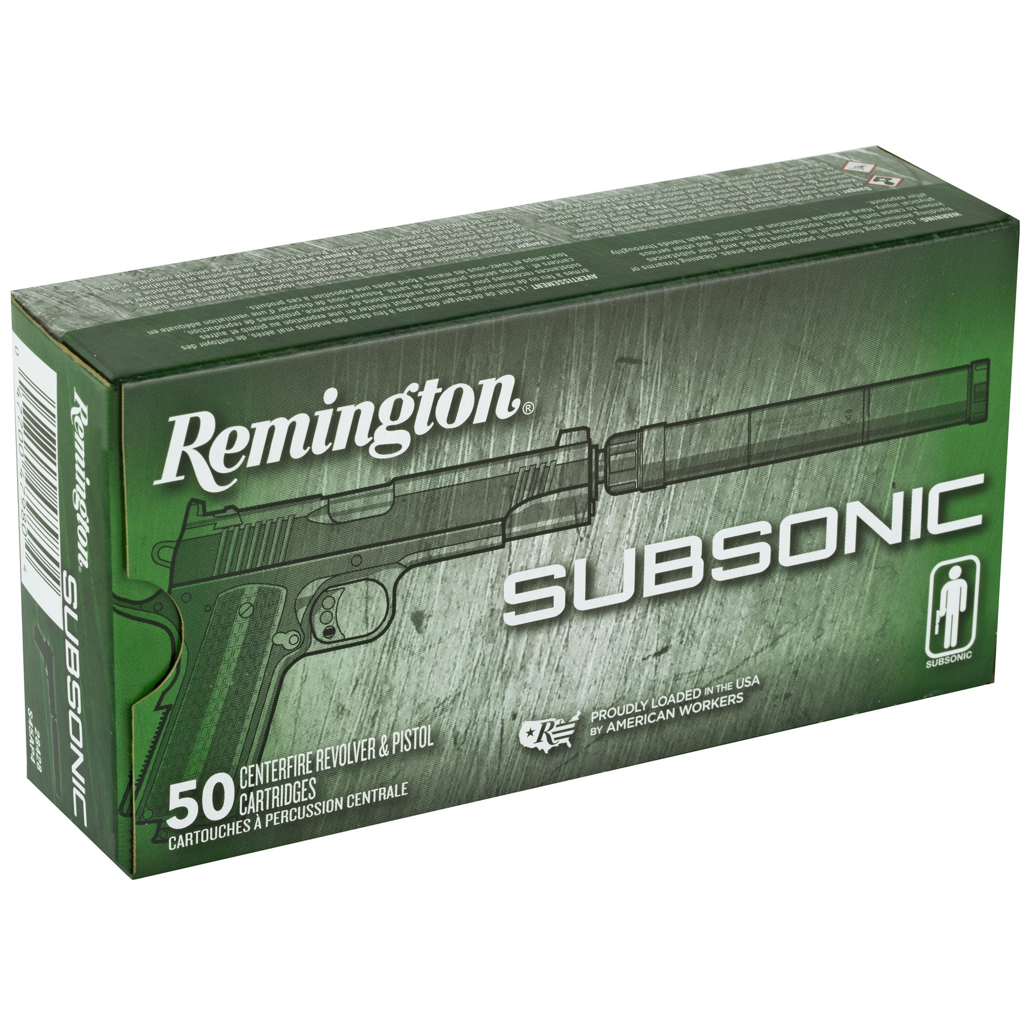 Remington Subsonic 45 ACP 230-Grain Flat Nose Ammunition - 50 Rounds per Box