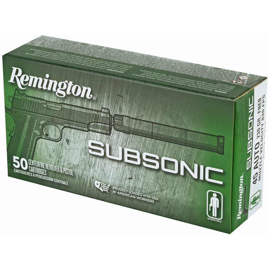 Remington Subsonic 45 ACP 230-Grain Flat Nose Ammunition - 50 Rounds per Box