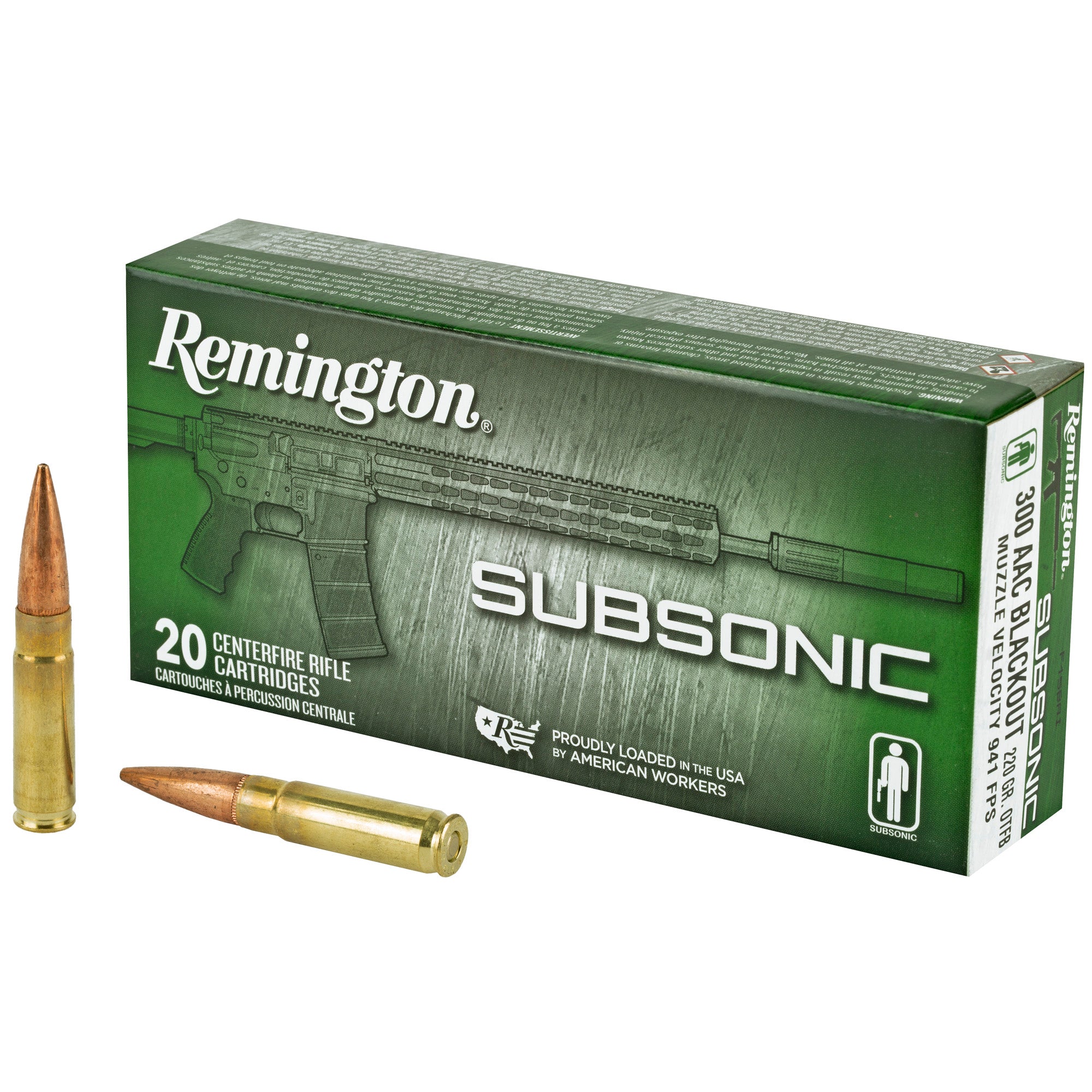 Remington Subsonic 300 Blackout 220-Grain Open Tip Flat Base Ammunition - 20 Rounds Per Box