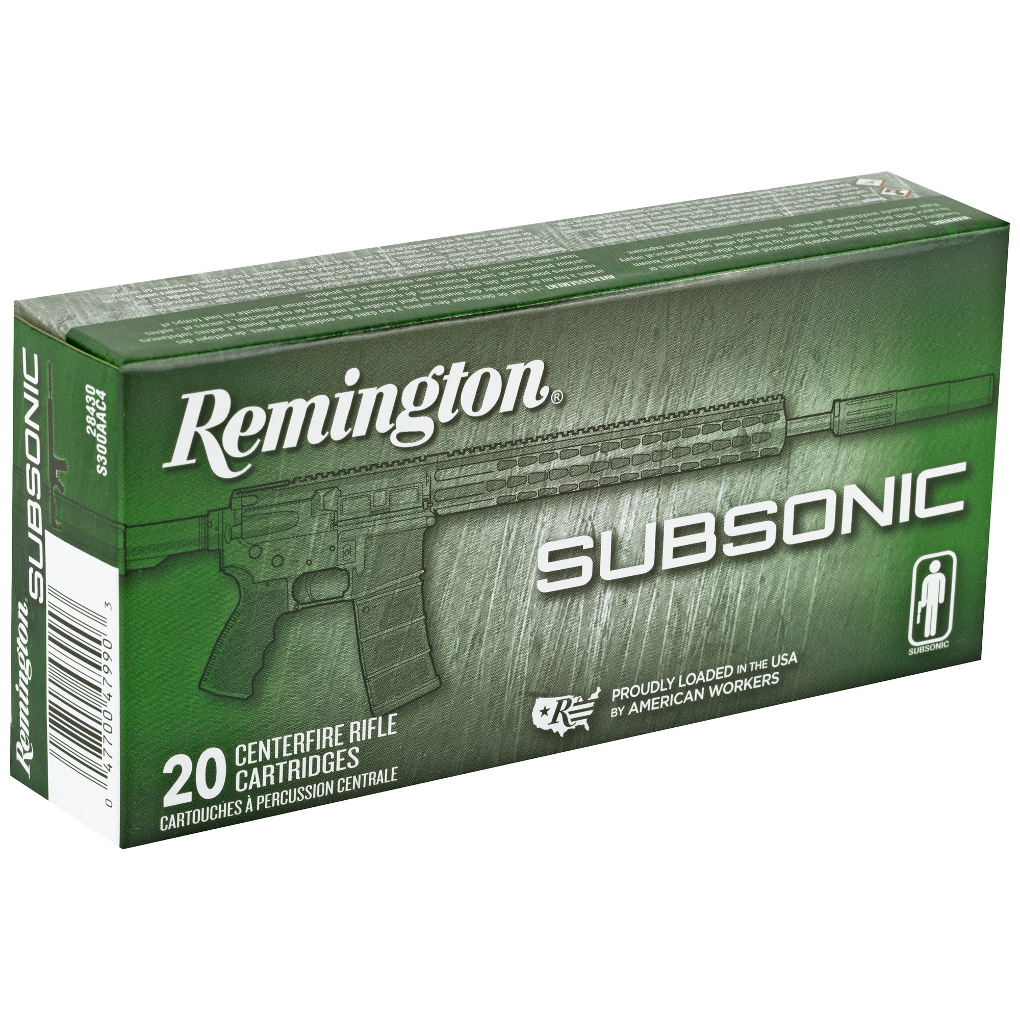 Remington Subsonic 300 Blackout 220-Grain Open Tip Flat Base Ammunition - 20 Rounds Per Box