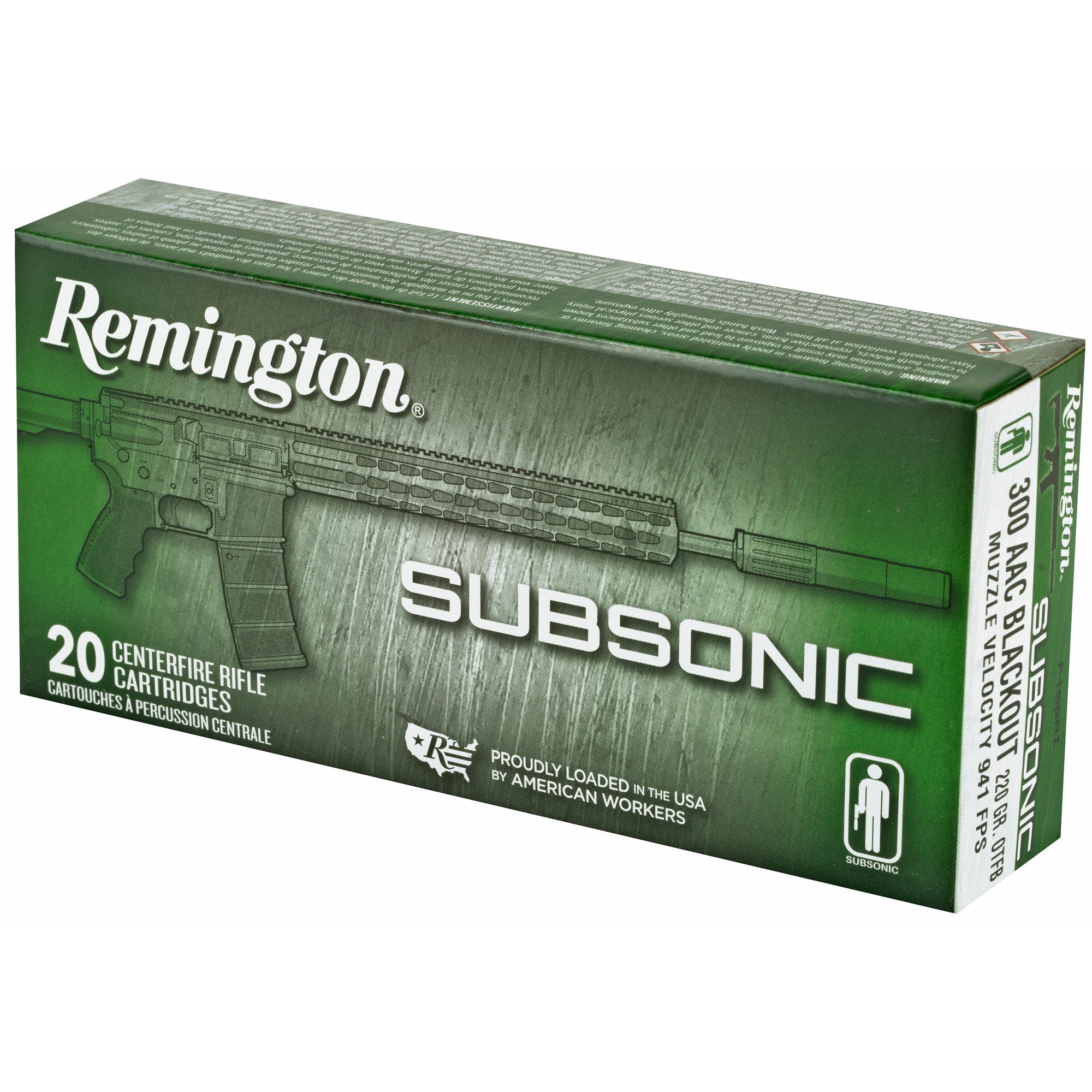 Remington Subsonic 300 Blackout 220-Grain Open Tip Flat Base Ammunition - 20 Rounds Per Box