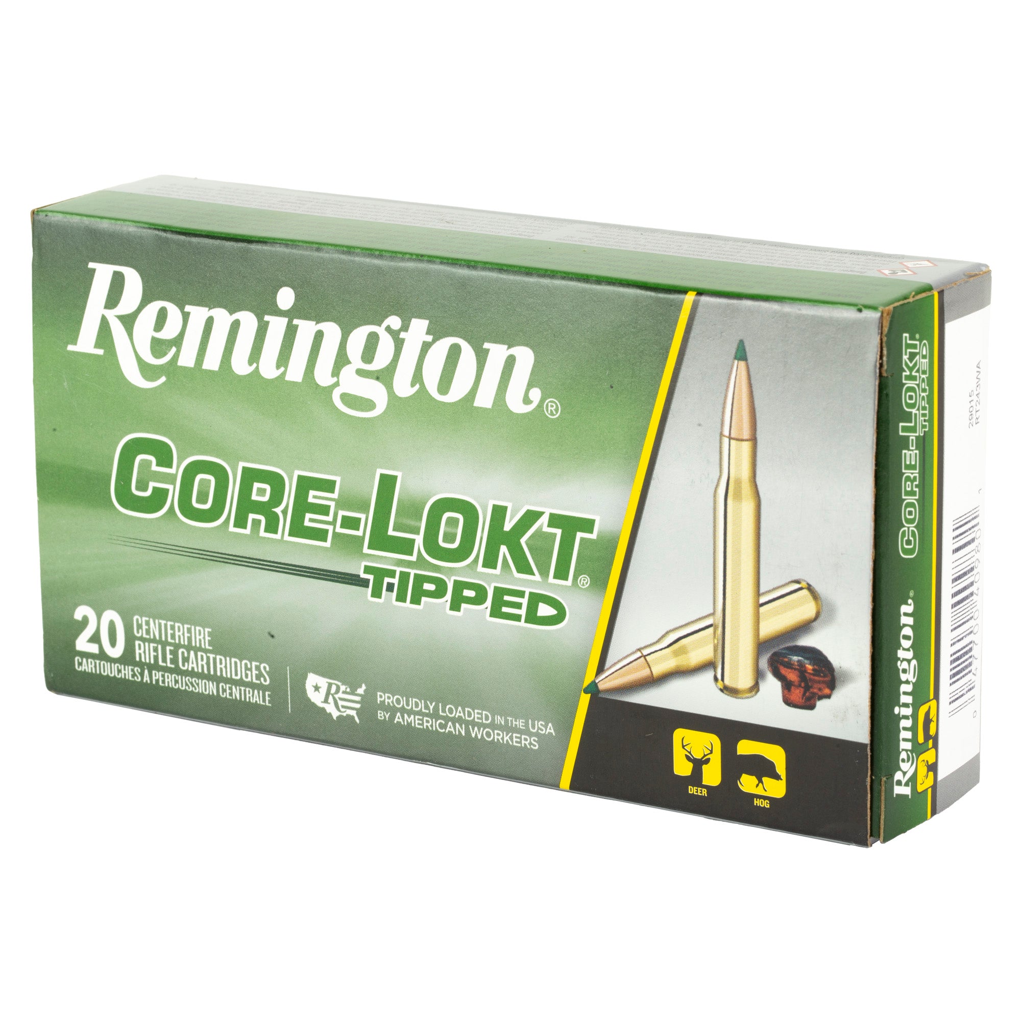 Remington Core-Lokt Tipped .243 Winchester 95-Grain Centerfire Rifle Ammunition, 20 Rounds per Box