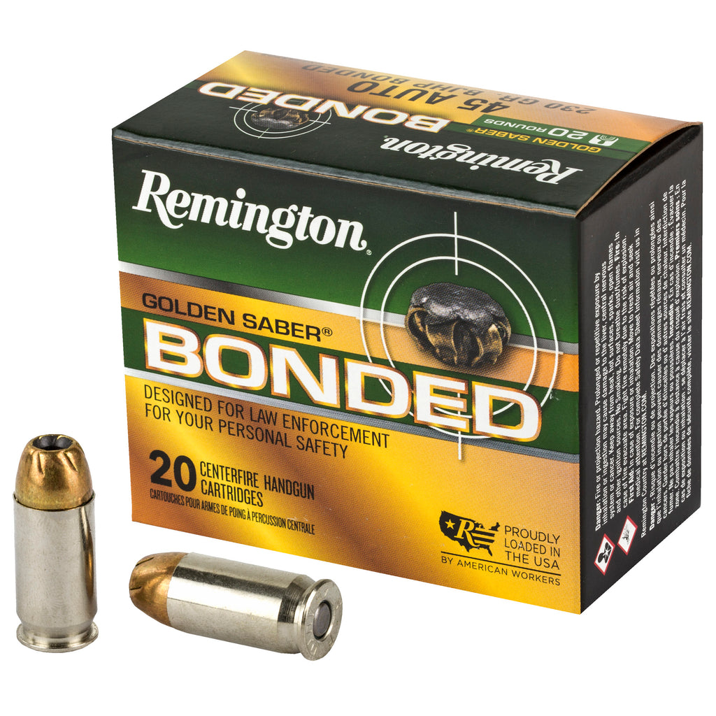 Remington Golden Saber Bonded 45 ACP 230-Grain Hollow Point Ammunition (20 Rounds / Box, 500 Rounds / Case)